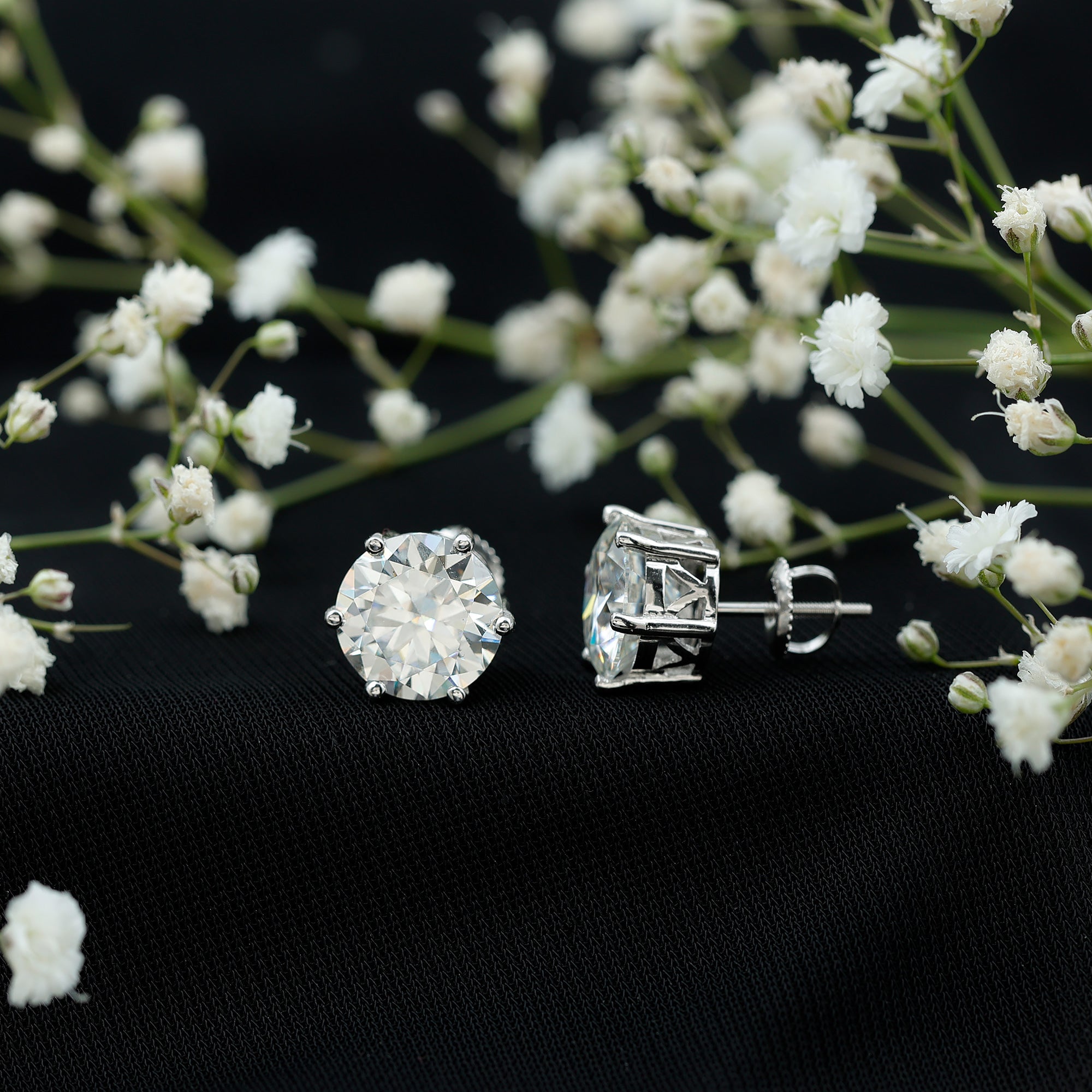 10 MM Round Moissanite Solitaire Stud Earrings in Claw Setting