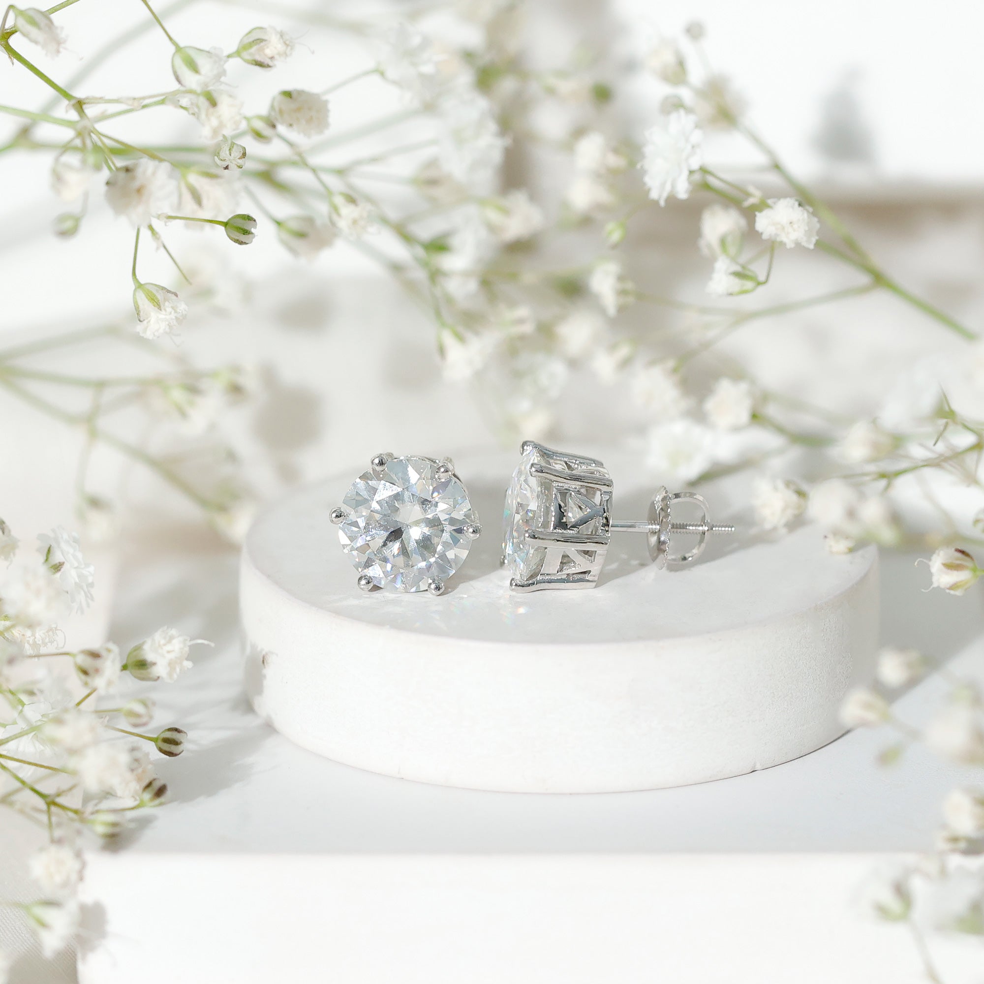 10 MM Round Moissanite Solitaire Stud Earrings in Claw Setting