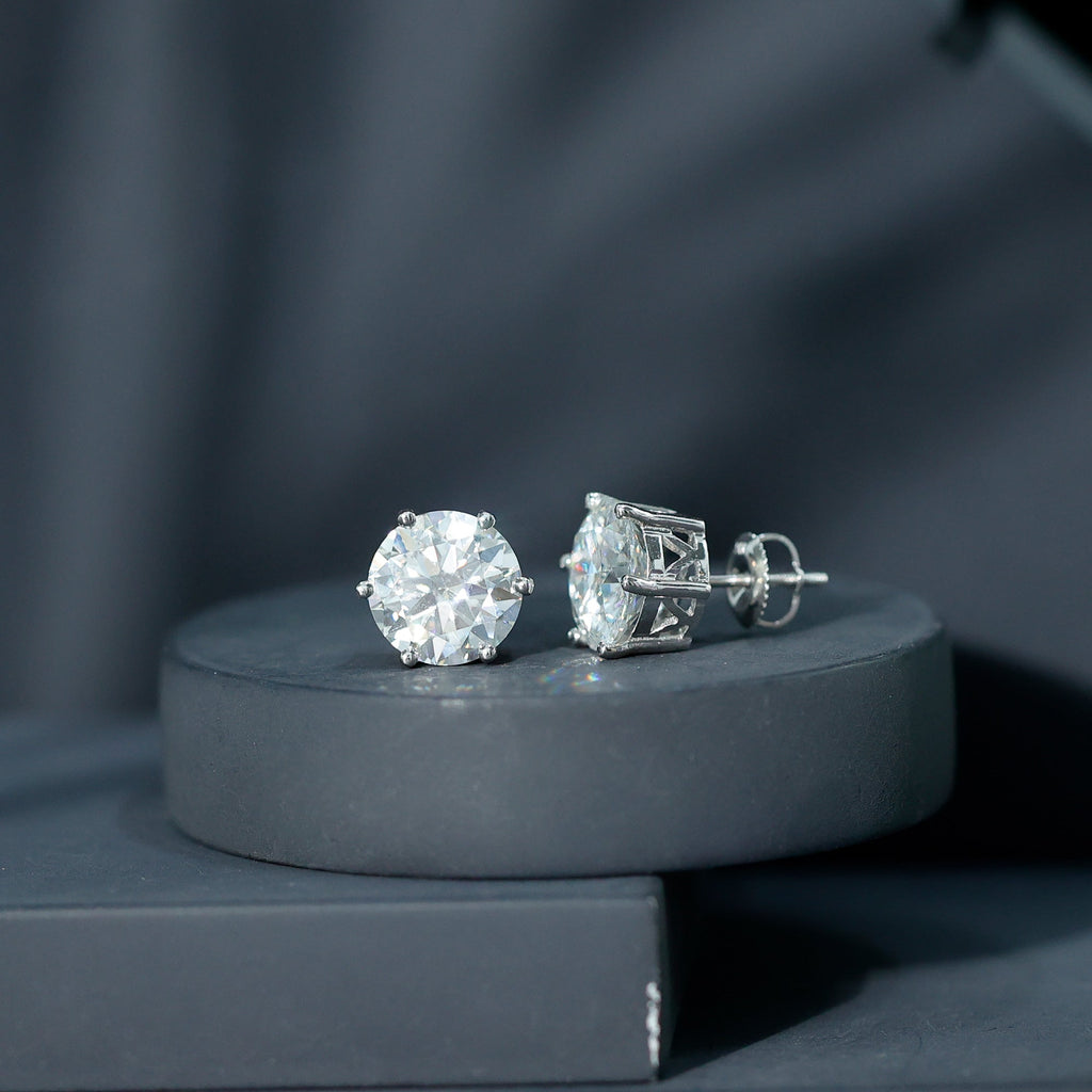 10 MM Round Moissanite Solitaire Stud Earrings in Claw Setting