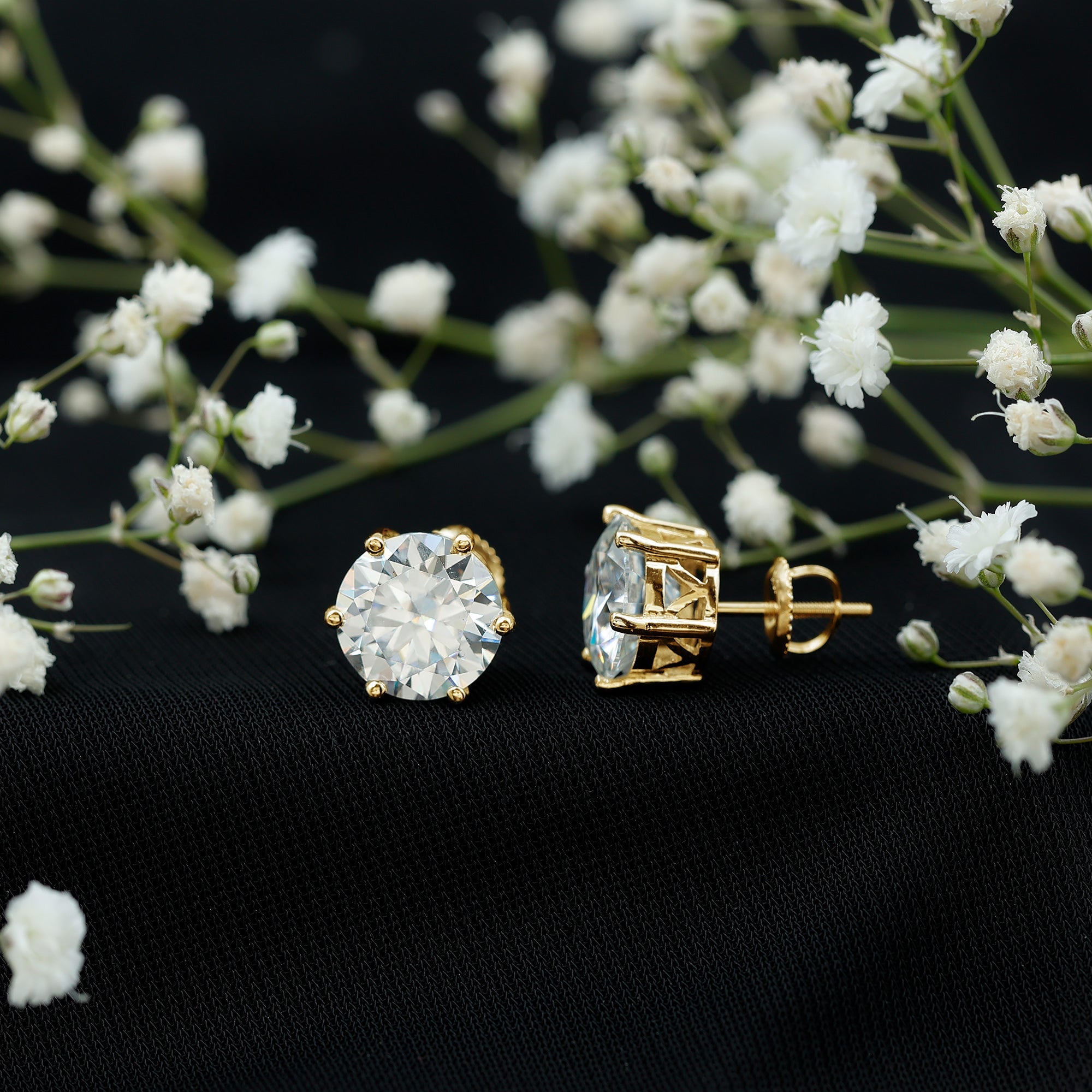 10 MM Round Moissanite Solitaire Stud Earrings in Claw Setting