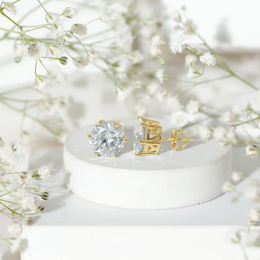 10 MM Round Moissanite Solitaire Stud Earrings in Claw Setting