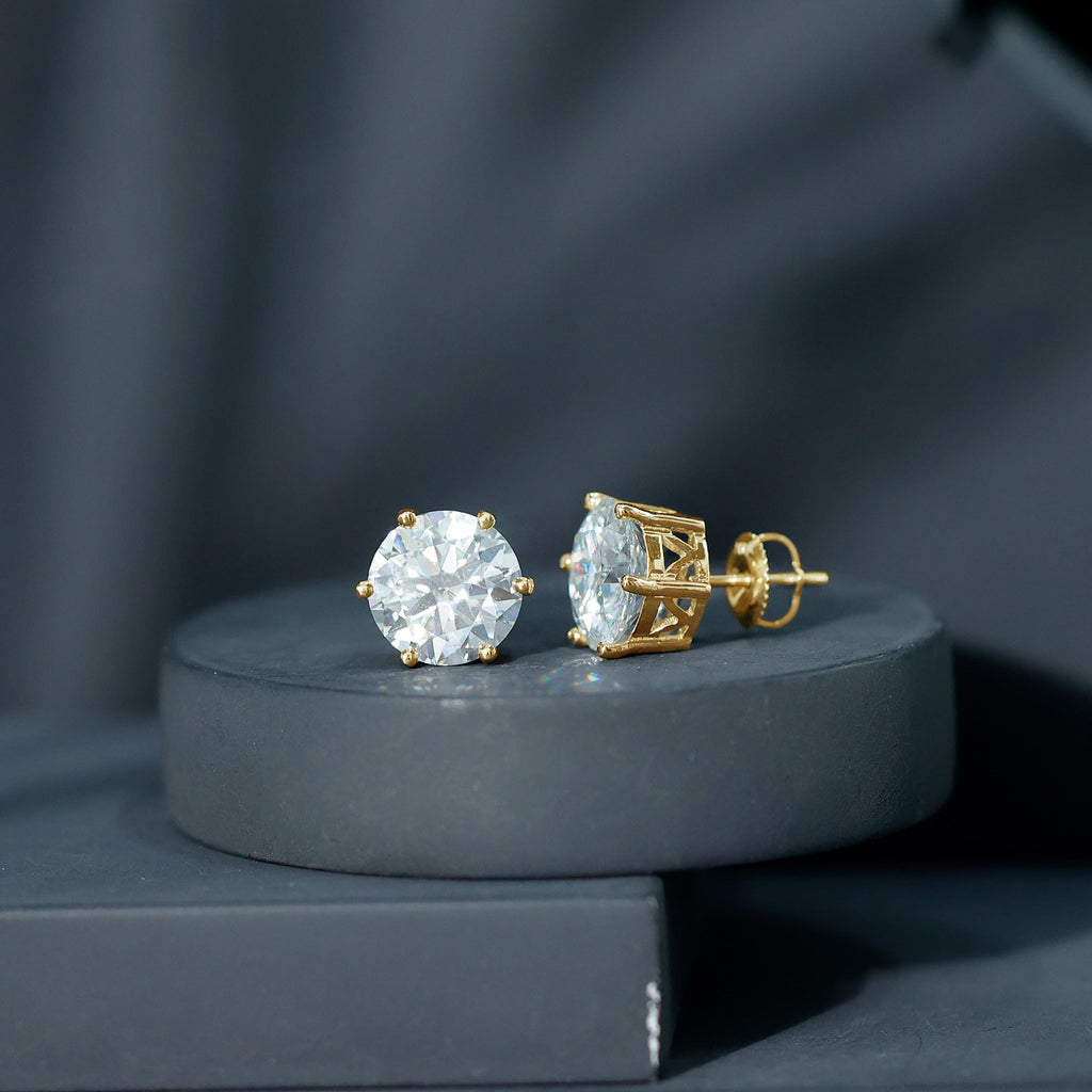 10 MM Round Moissanite Solitaire Stud Earrings in Claw Setting