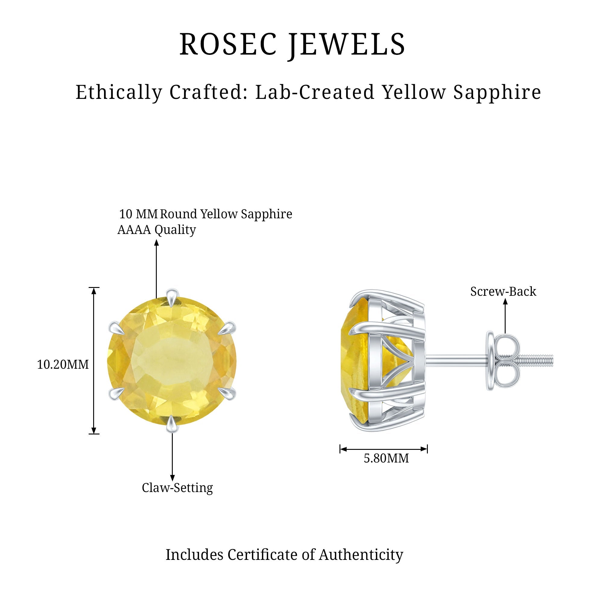 Round Lab Created Yellow Sapphire Solitaire Stud Earrings