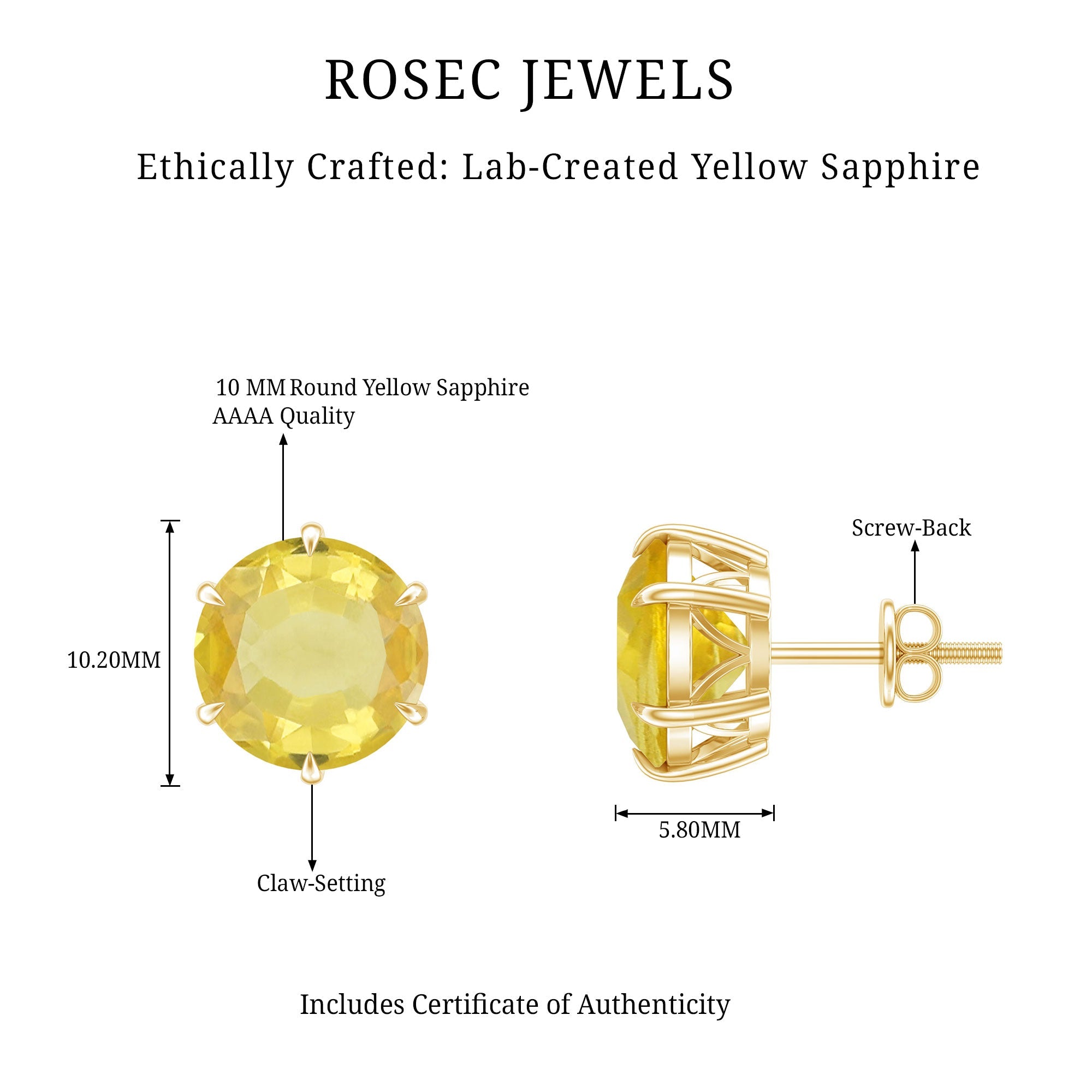 Round Lab Created Yellow Sapphire Solitaire Stud Earrings