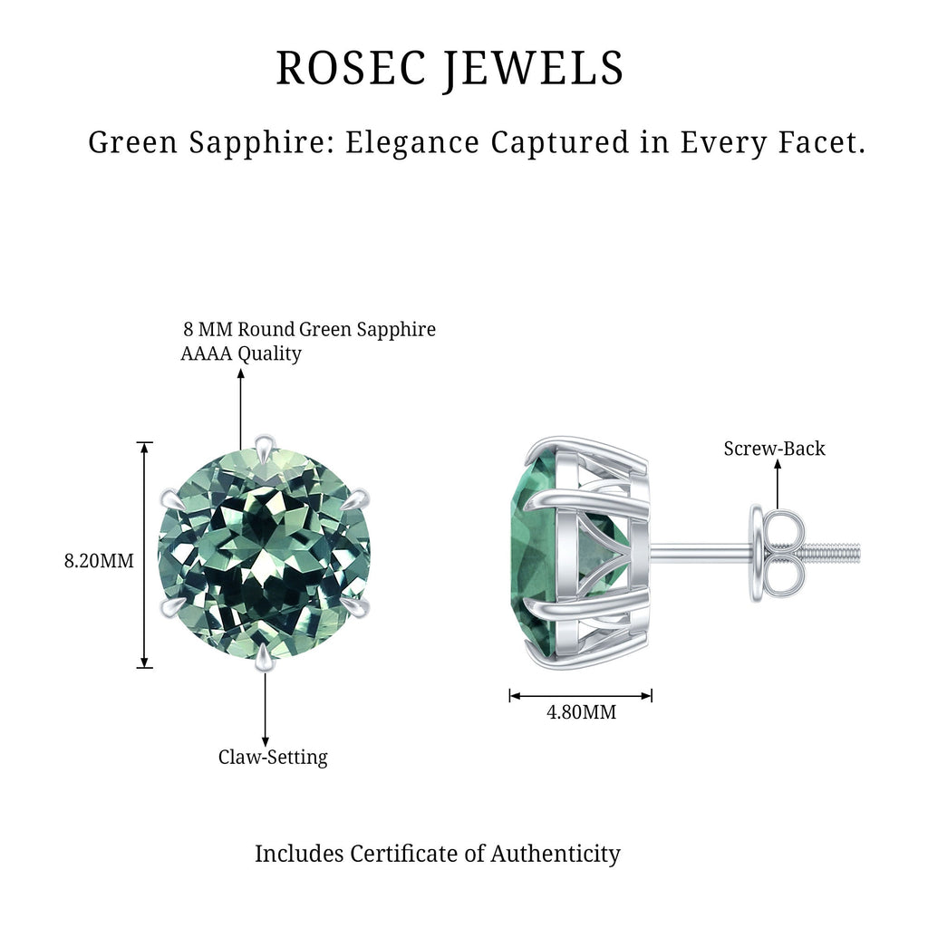 Certified 8MM Lab Grown Green Sapphire Solitaire Big Stud Earrings