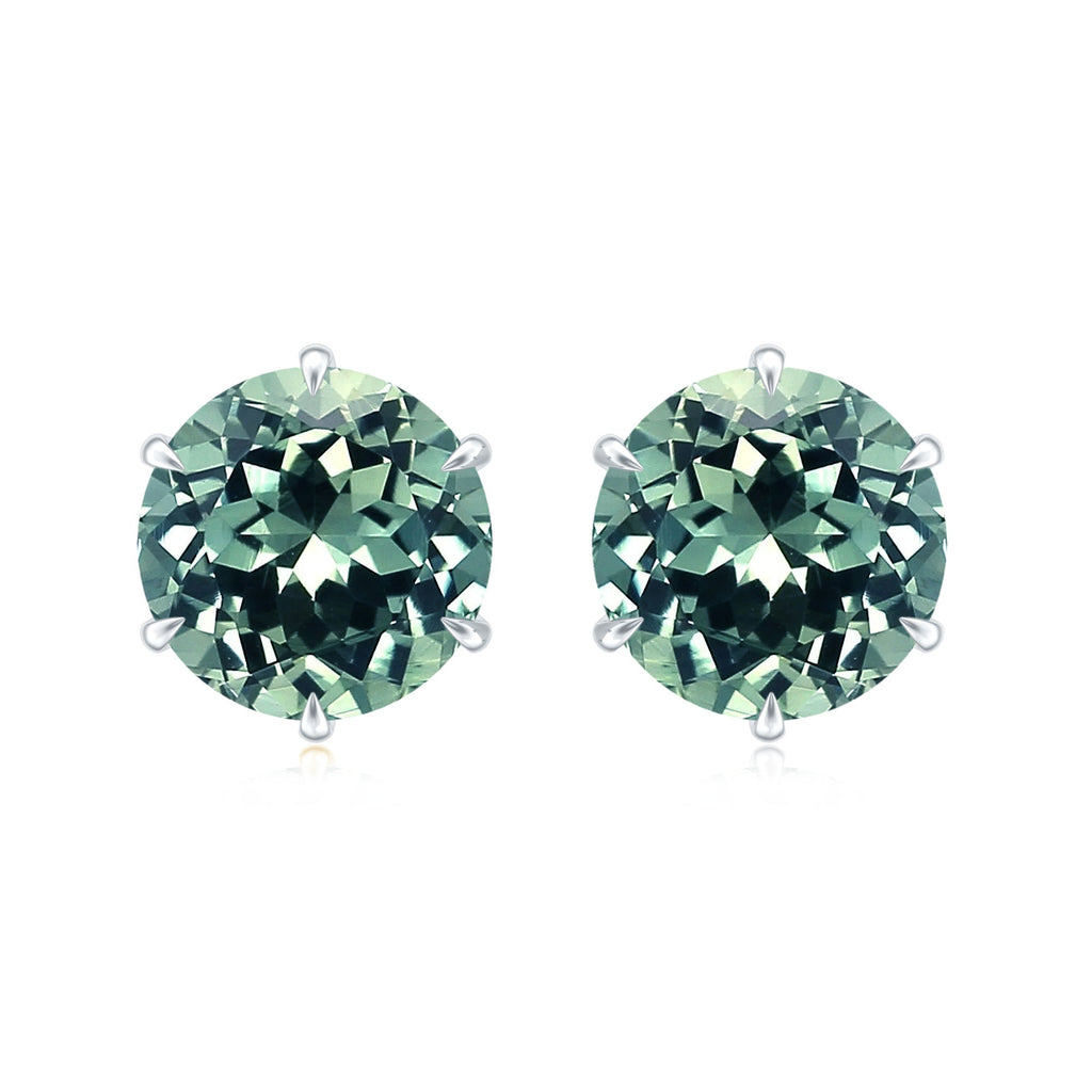 Certified 8MM Lab Grown Green Sapphire Solitaire Big Stud Earrings