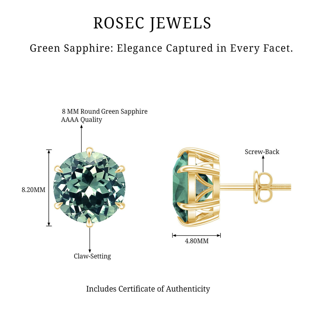 Certified 8MM Lab Grown Green Sapphire Solitaire Big Stud Earrings