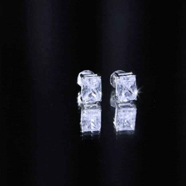 Emerald Cut Cubic Zirconia Solitaire Stud Earrings