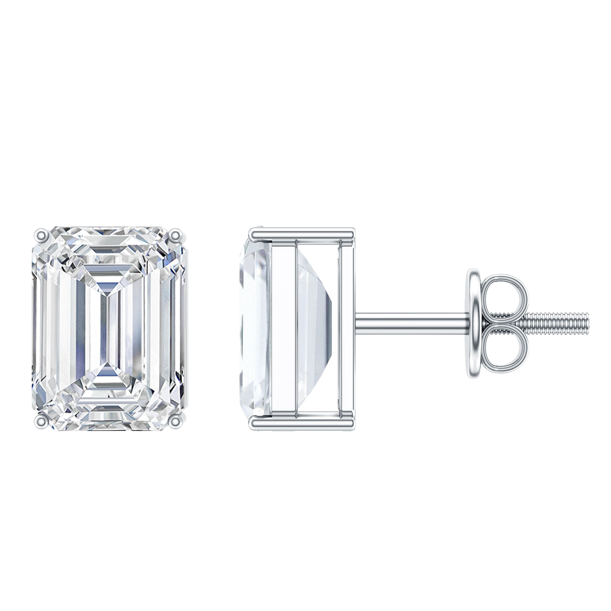 Emerald Cut Cubic Zirconia Solitaire Stud Earrings