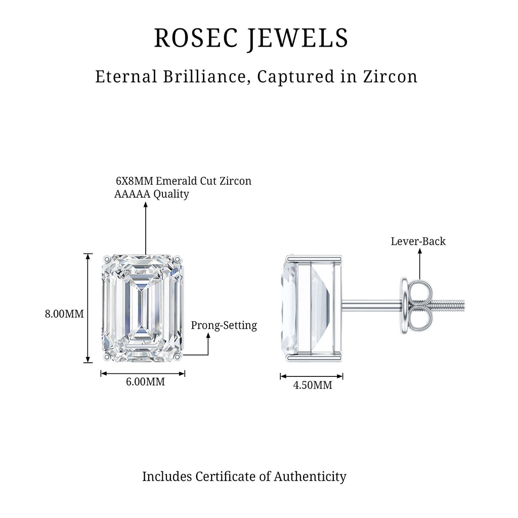 Emerald Cut Cubic Zirconia Solitaire Stud Earrings
