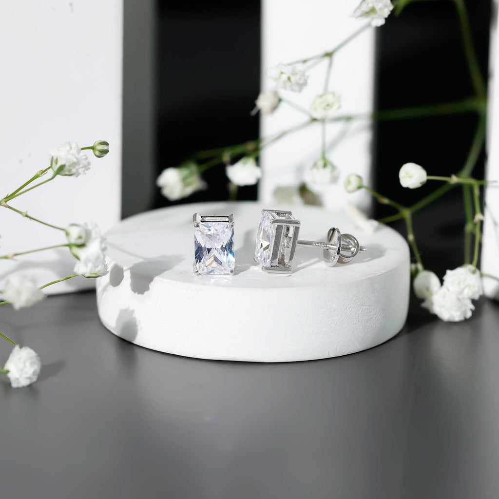 Emerald Cut Cubic Zirconia Solitaire Stud Earrings
