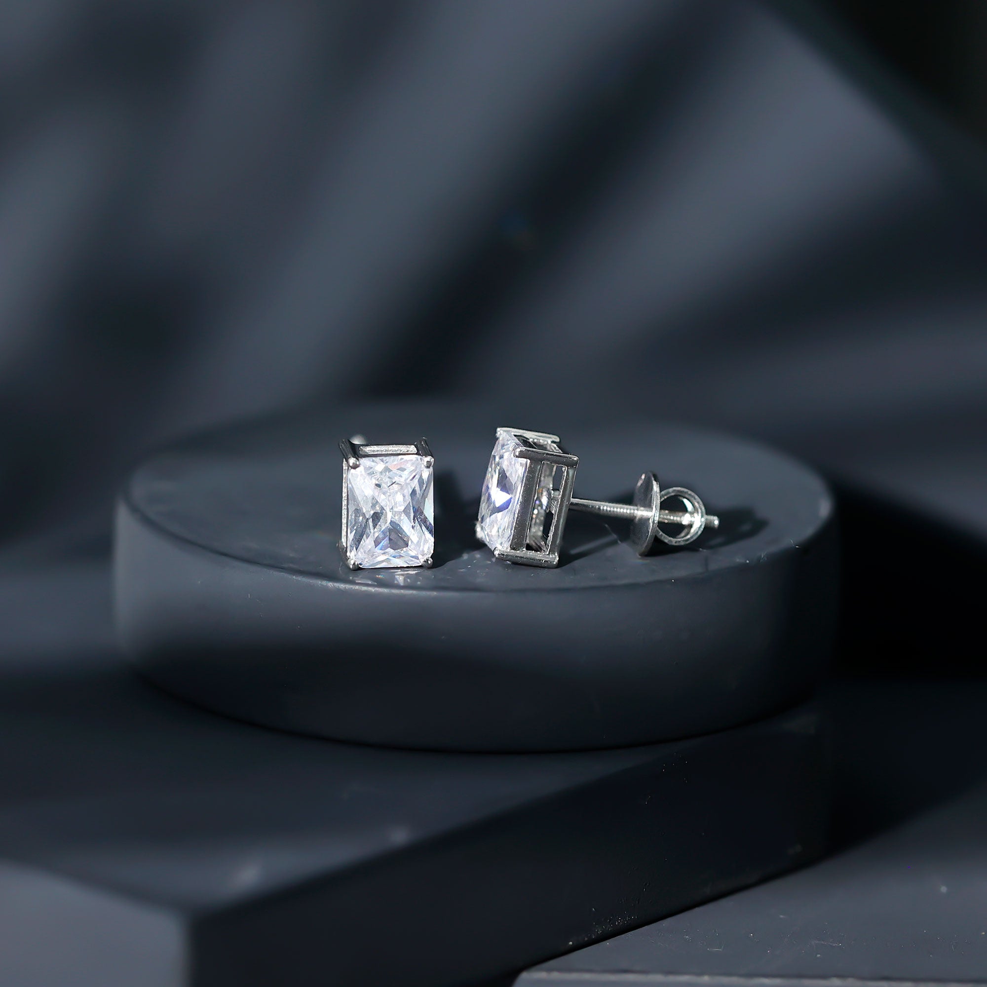 Emerald Cut Cubic Zirconia Solitaire Stud Earrings