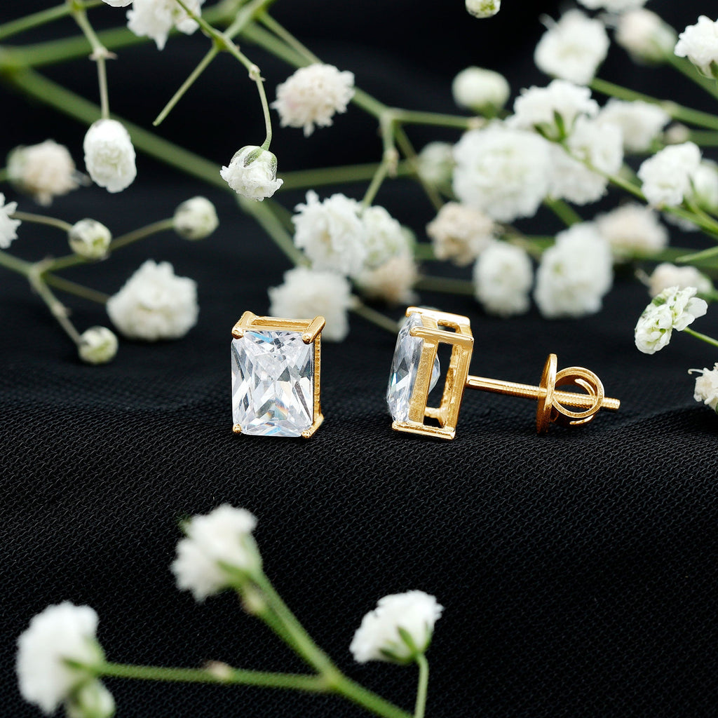 Emerald Cut Cubic Zirconia Solitaire Stud Earrings