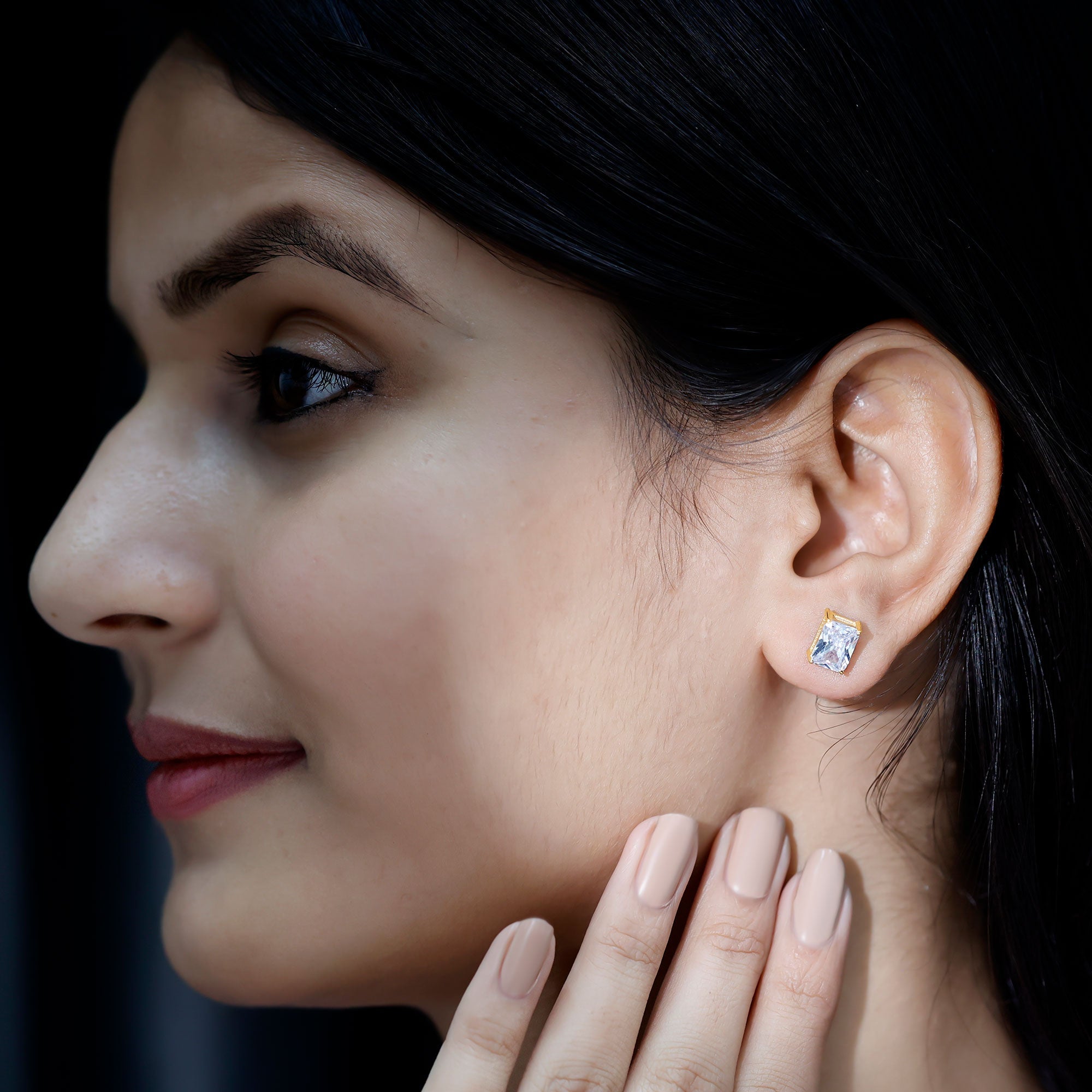 Emerald Cut Cubic Zirconia Solitaire Stud Earrings