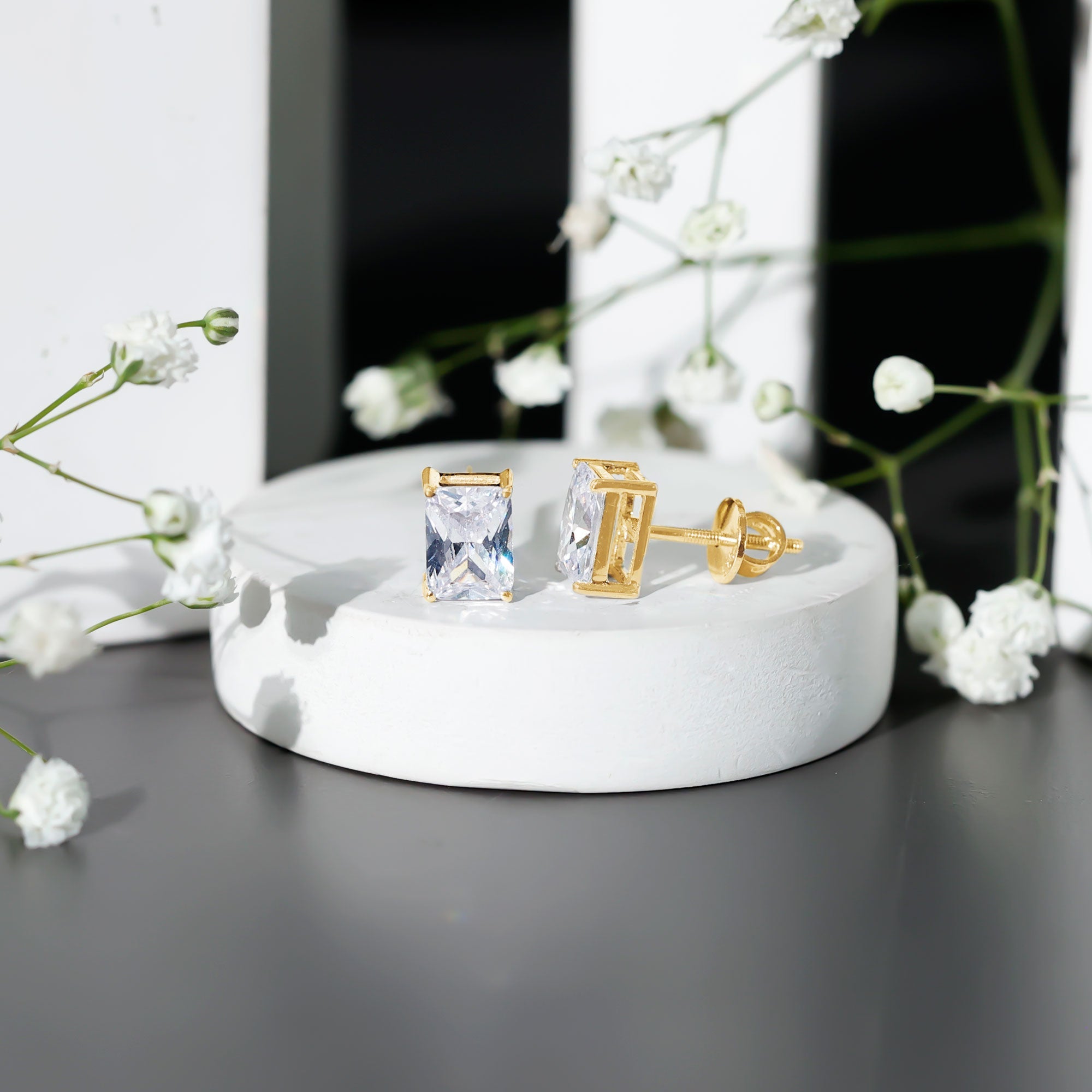 Emerald Cut Cubic Zirconia Solitaire Stud Earrings