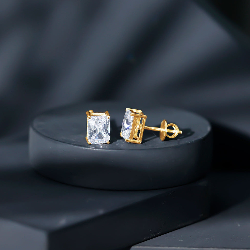 Emerald Cut Cubic Zirconia Solitaire Stud Earrings