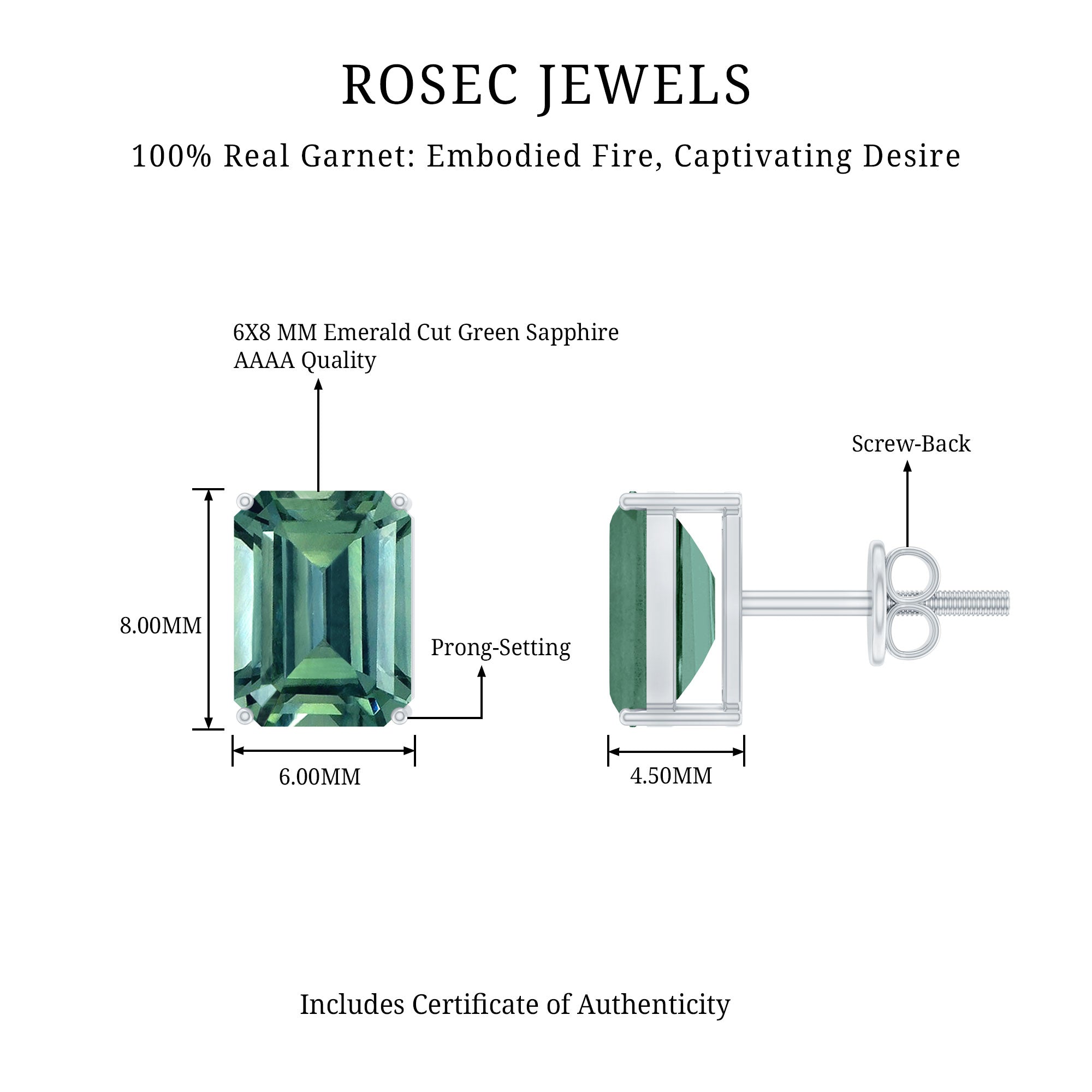 Emerald Cut Lab Created Green Sapphire Big Stud Earrings
