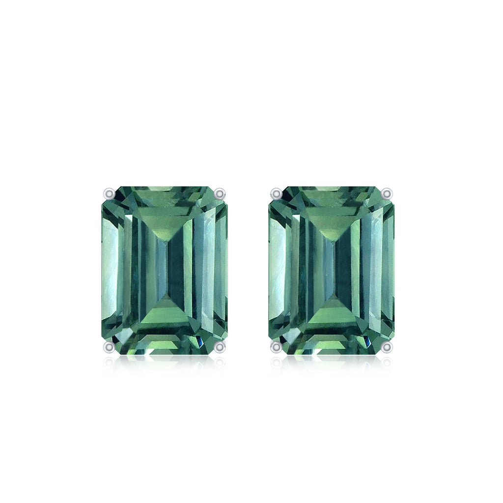 Emerald Cut Lab Created Green Sapphire Big Stud Earrings