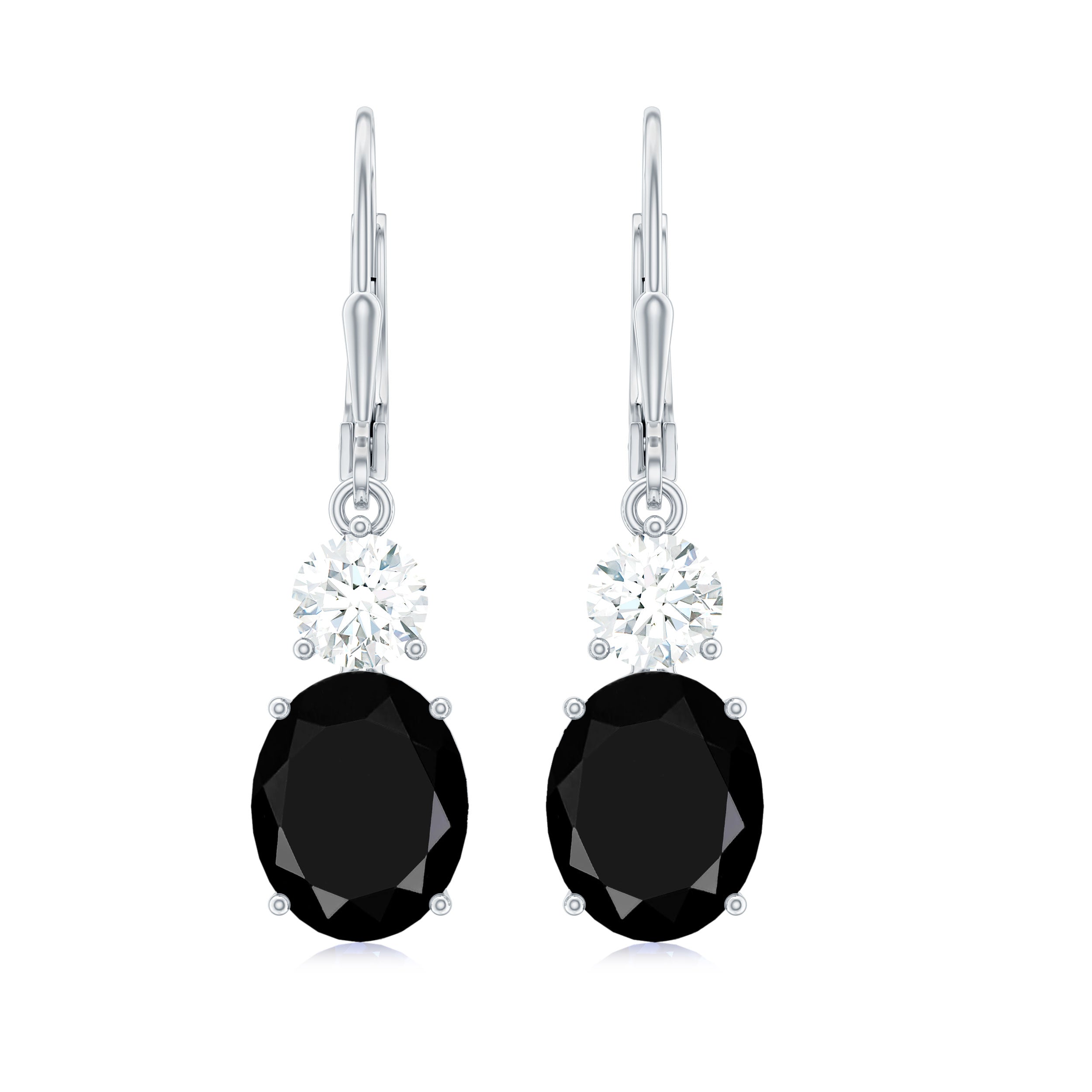 Oval Shaped Lab Created Black Diamond Drop Earrings with Moissanite