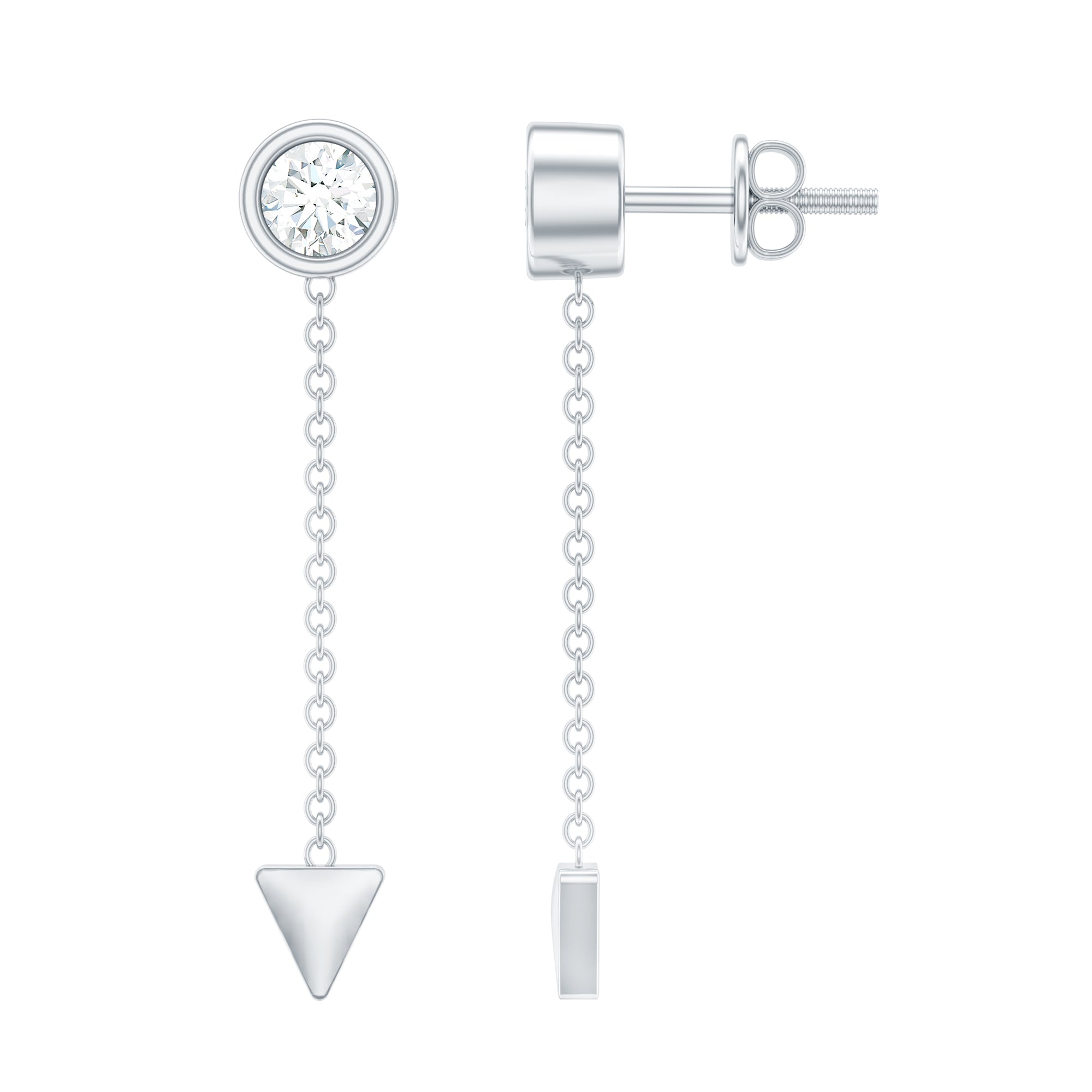 Certified Bezel Set Lab Grown Diamond Long Chain Earrings