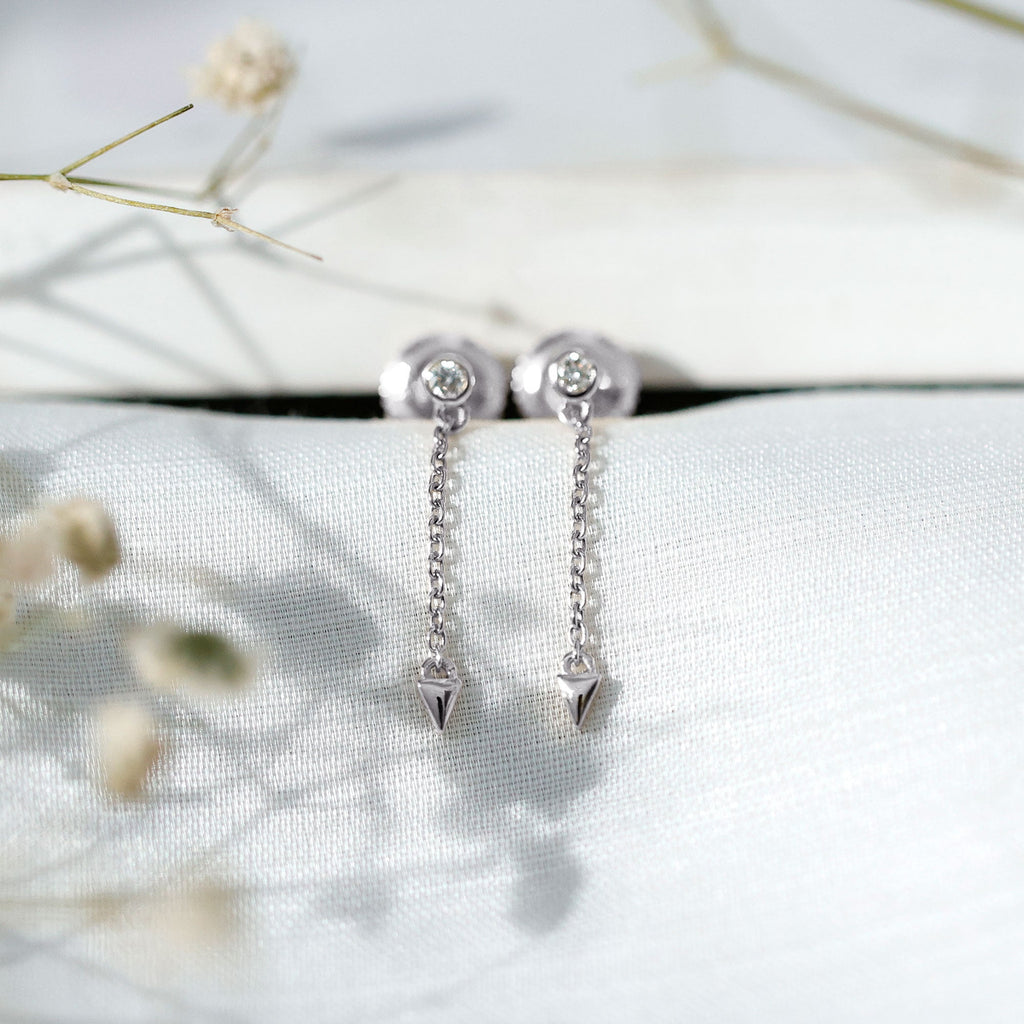 Certified Bezel Set Lab Grown Diamond Long Chain Earrings