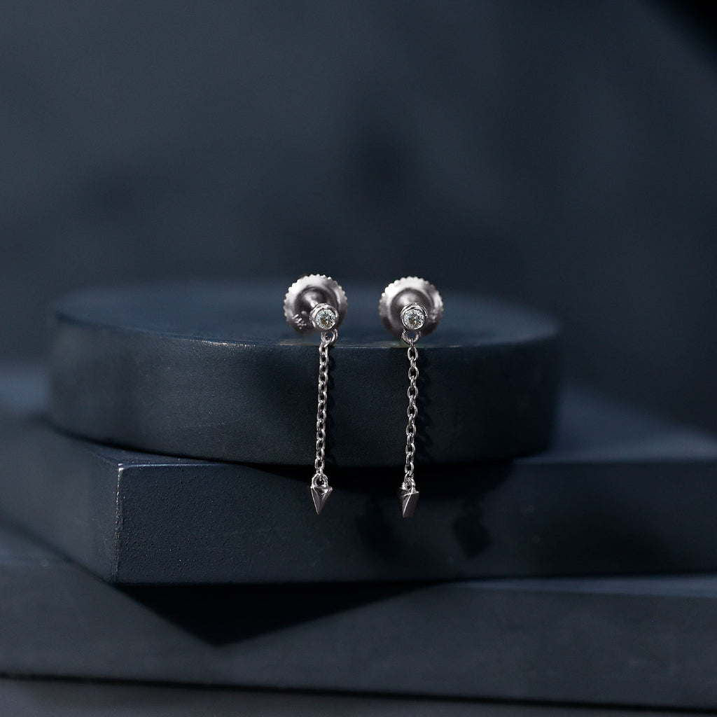 Certified Bezel Set Lab Grown Diamond Long Chain Earrings