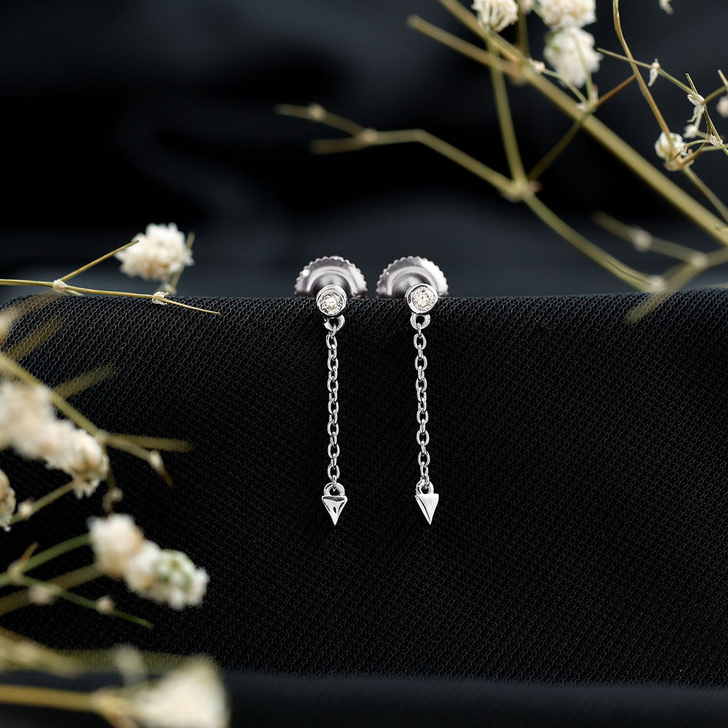 Certified Bezel Set Lab Grown Diamond Long Chain Earrings