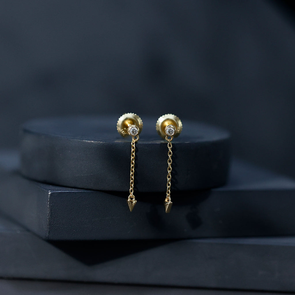 Certified Bezel Set Lab Grown Diamond Long Chain Earrings