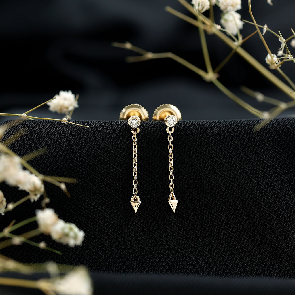 Certified Bezel Set Lab Grown Diamond Long Chain Earrings