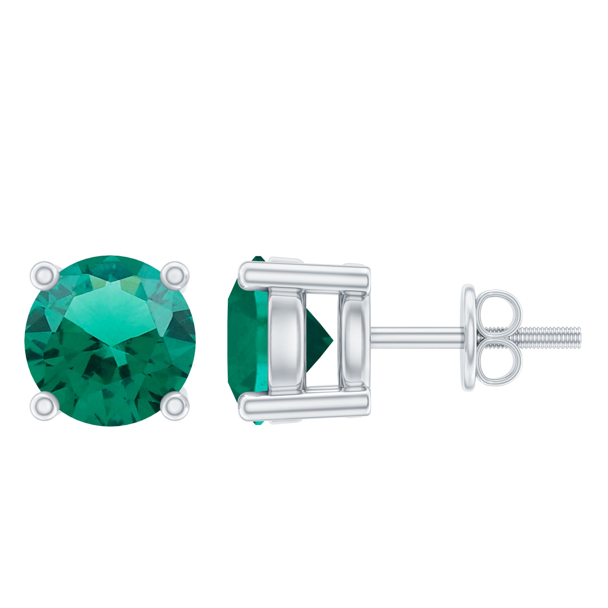 Certified Half Carat Lab Grown Emerald Stud Earrings in Sterling Silver
