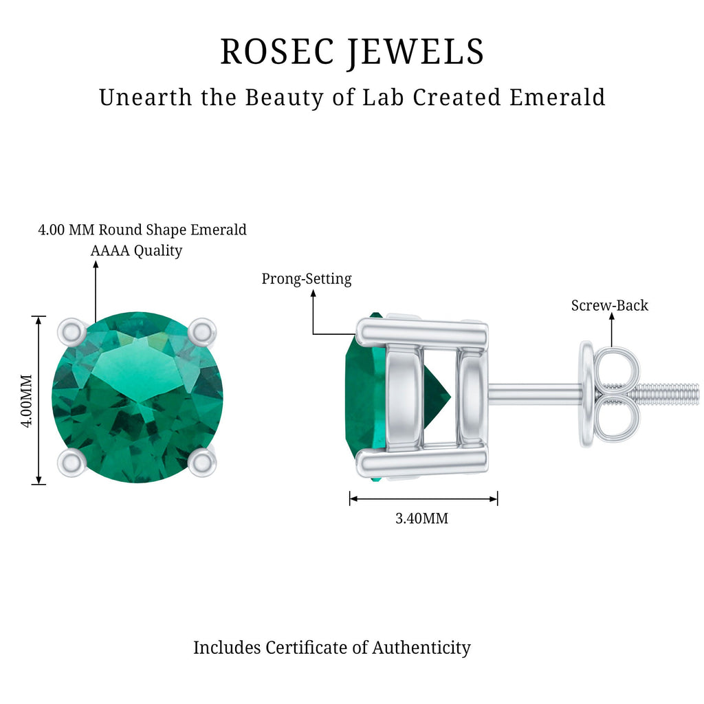 Certified Half Carat Lab Grown Emerald Stud Earrings in Sterling Silver