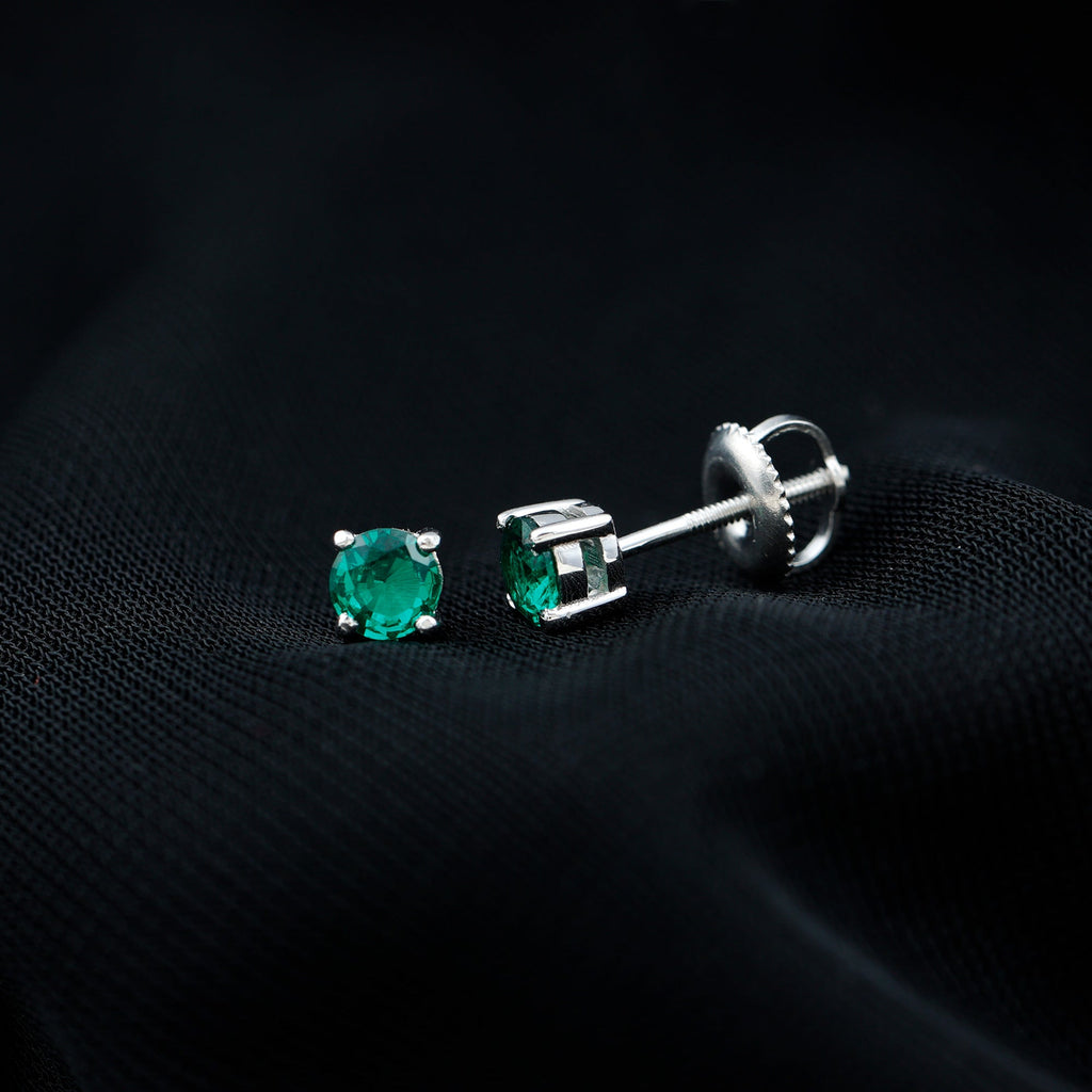 Certified Half Carat Lab Grown Emerald Stud Earrings in Sterling Silver