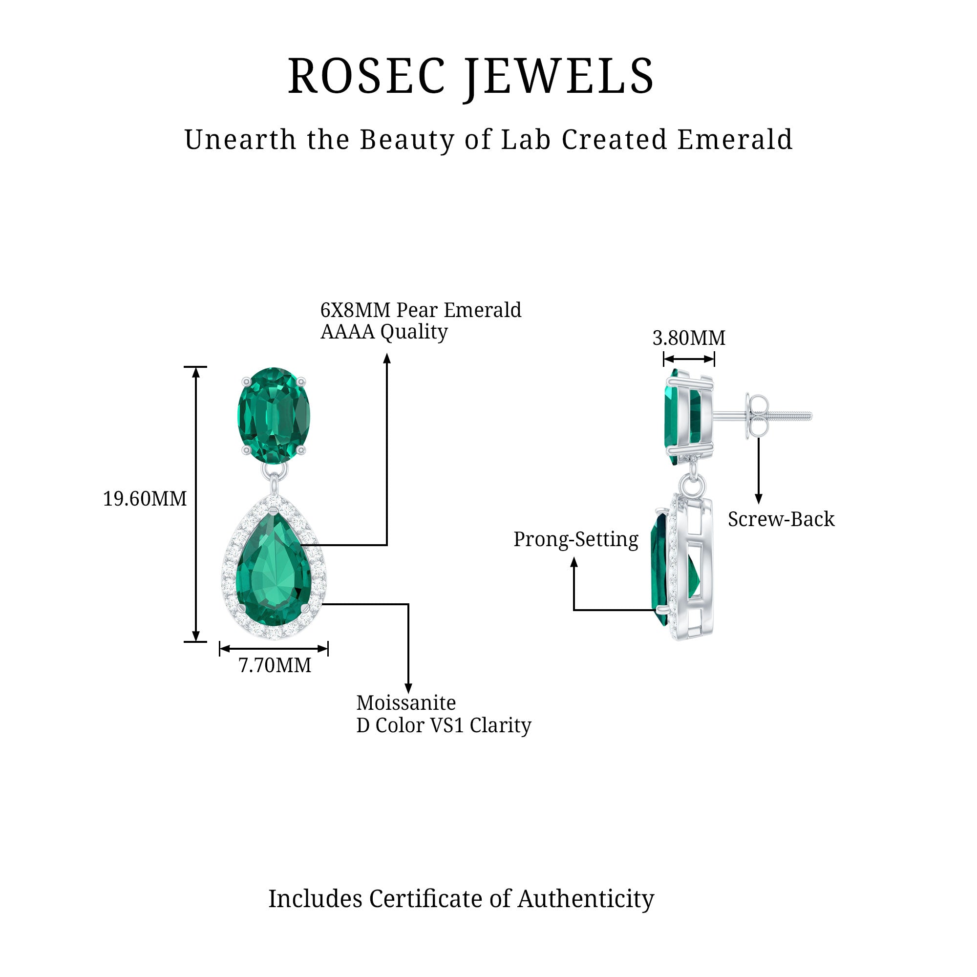 4.25 CT Created Emerald Classic Dangle Earrings with Moissanite