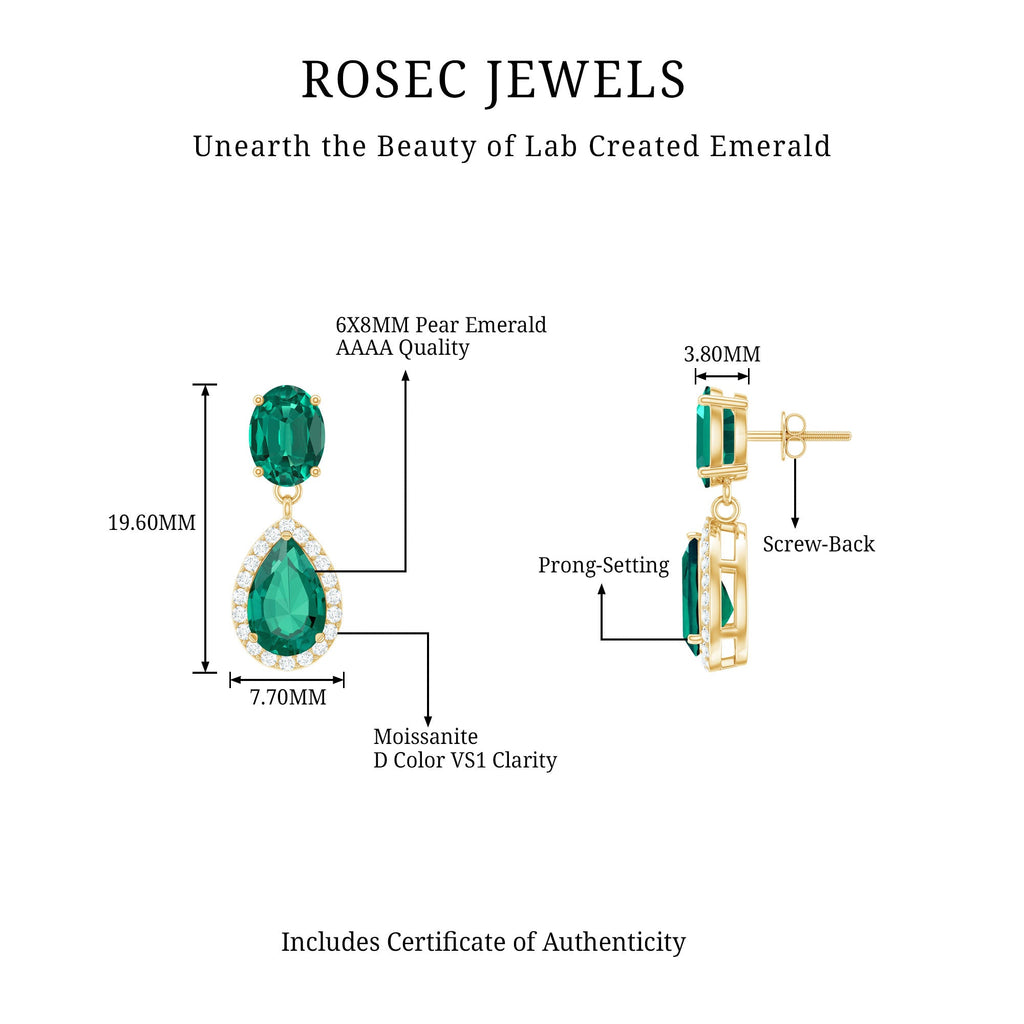 4.25 CT Created Emerald Classic Dangle Earrings with Moissanite