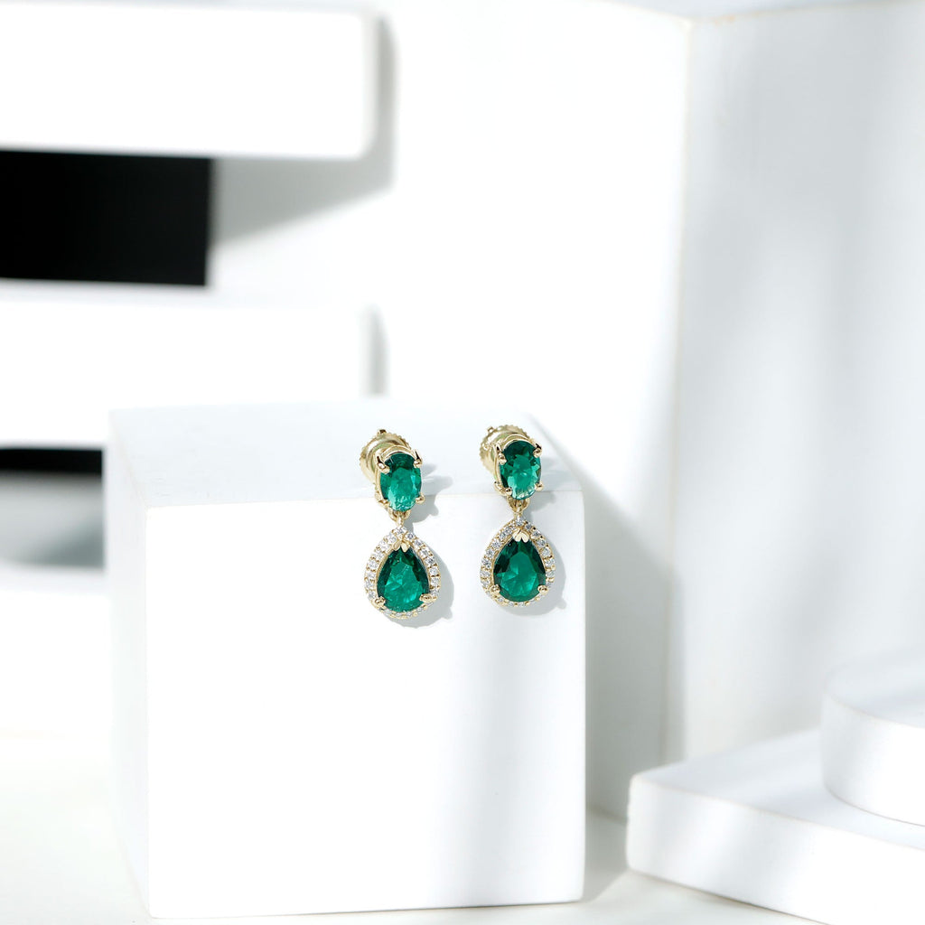 4.25 CT Created Emerald Classic Dangle Earrings with Moissanite