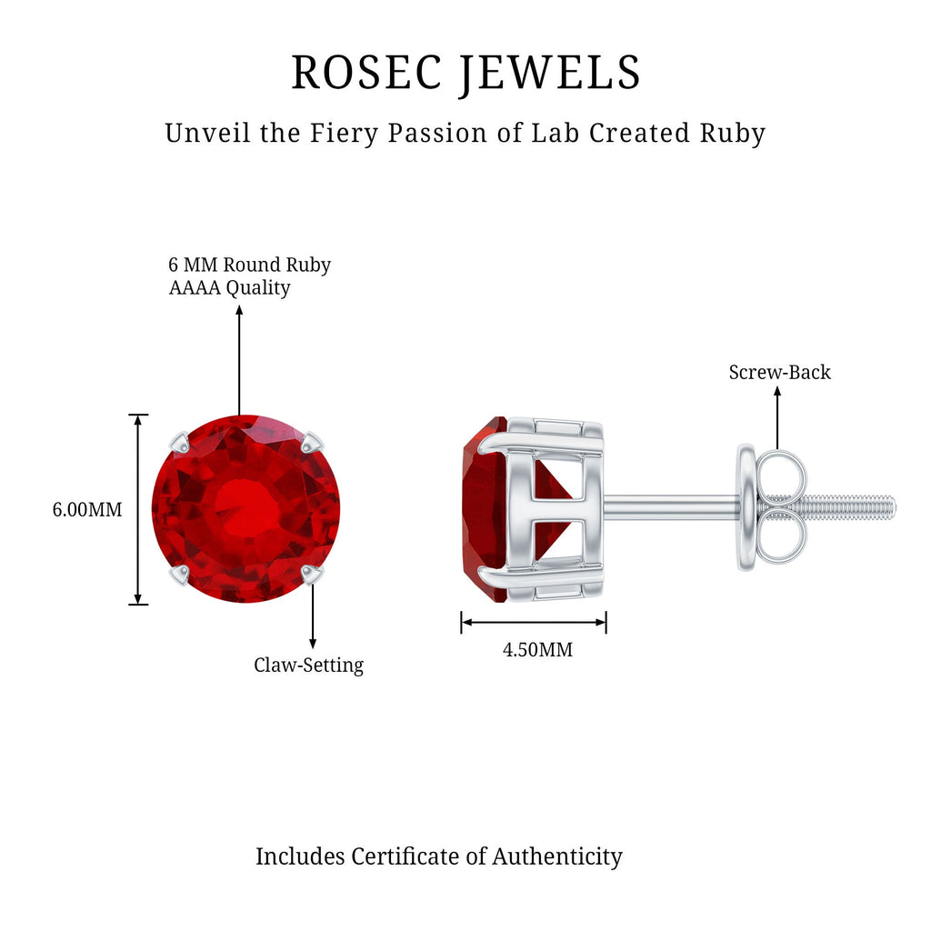 6 MM Round Cut Solitaire Lab Created Ruby Stud Earring for women