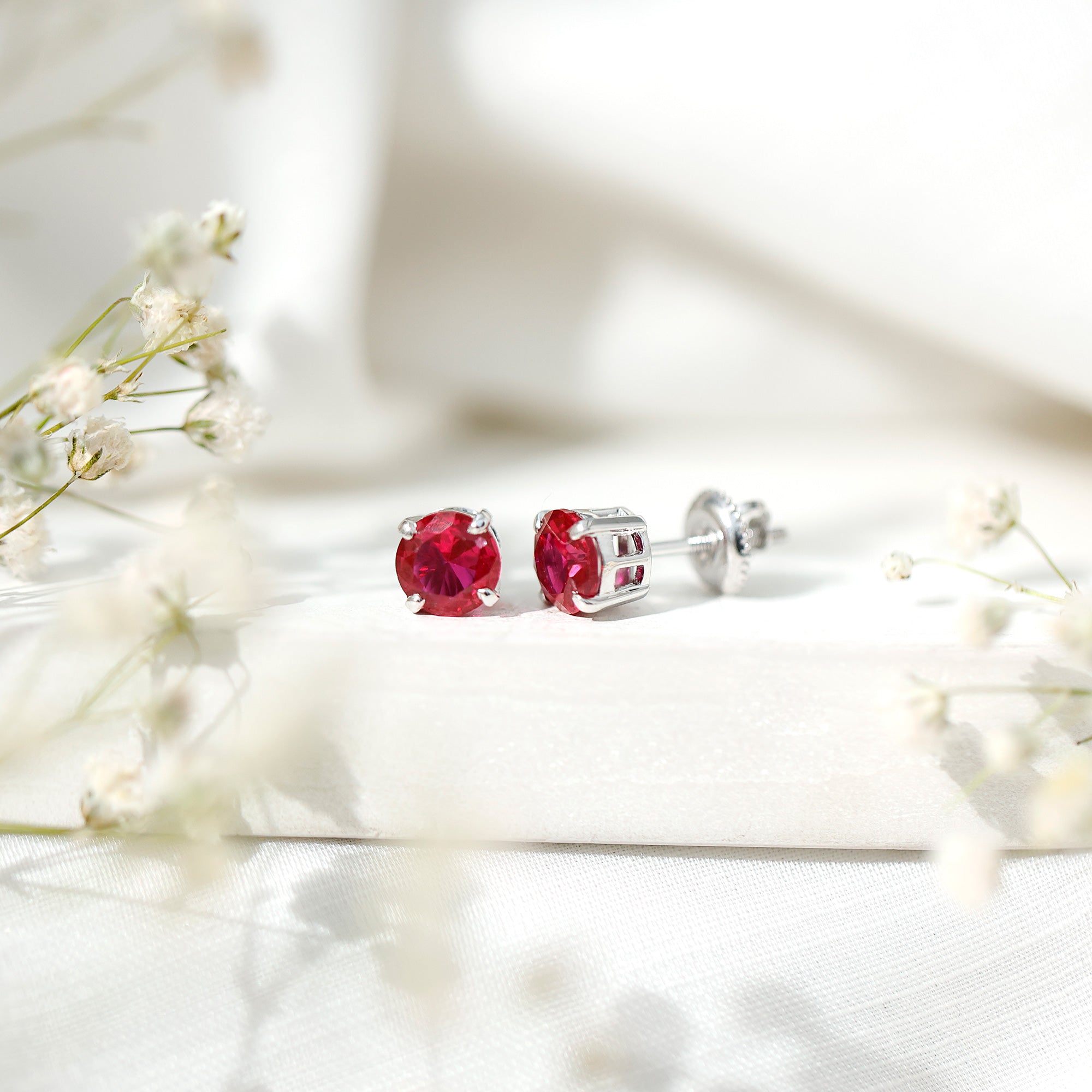 6 MM Round Cut Solitaire Lab Created Ruby Stud Earring for women