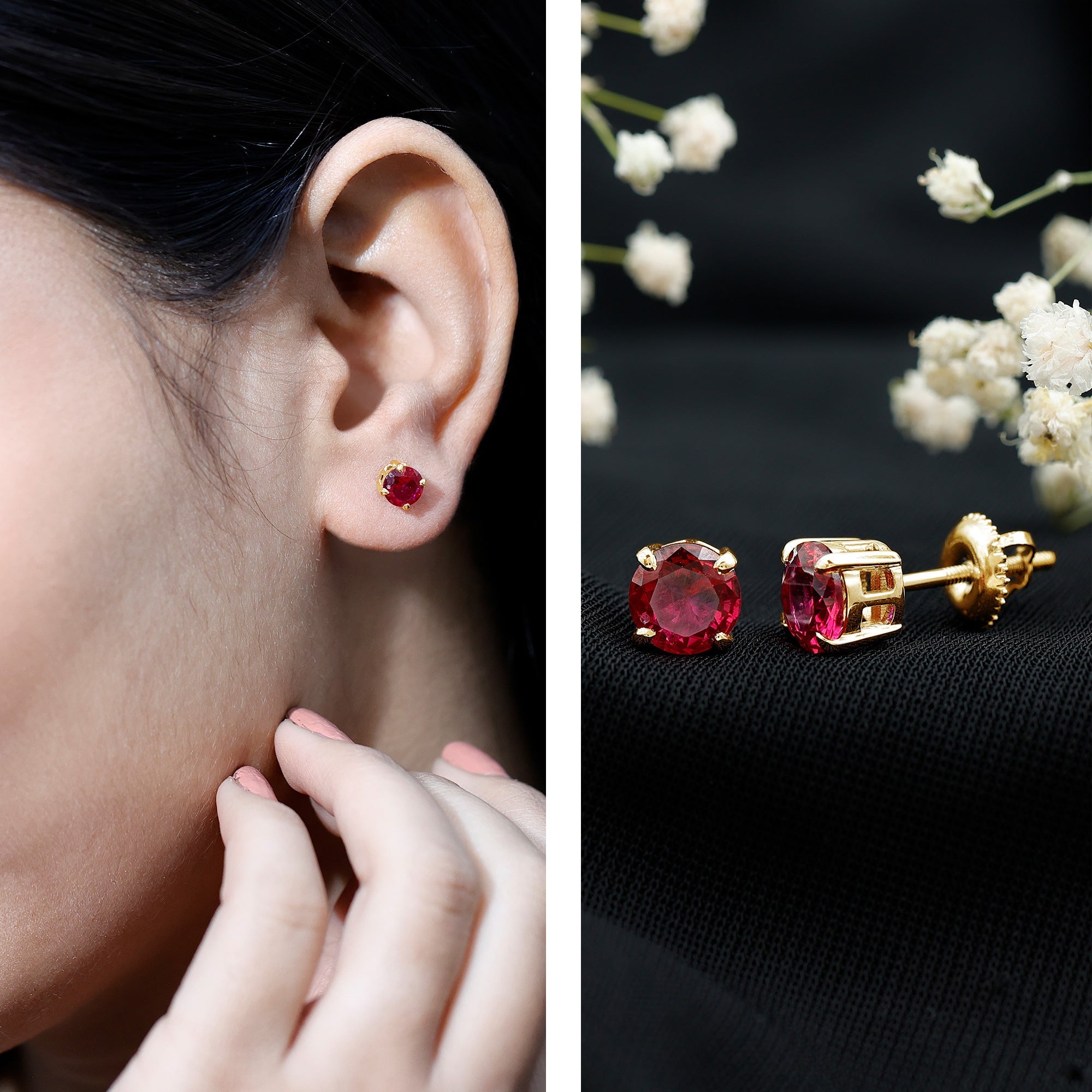 6 MM Round Cut Solitaire Lab Created Ruby Stud Earring for women