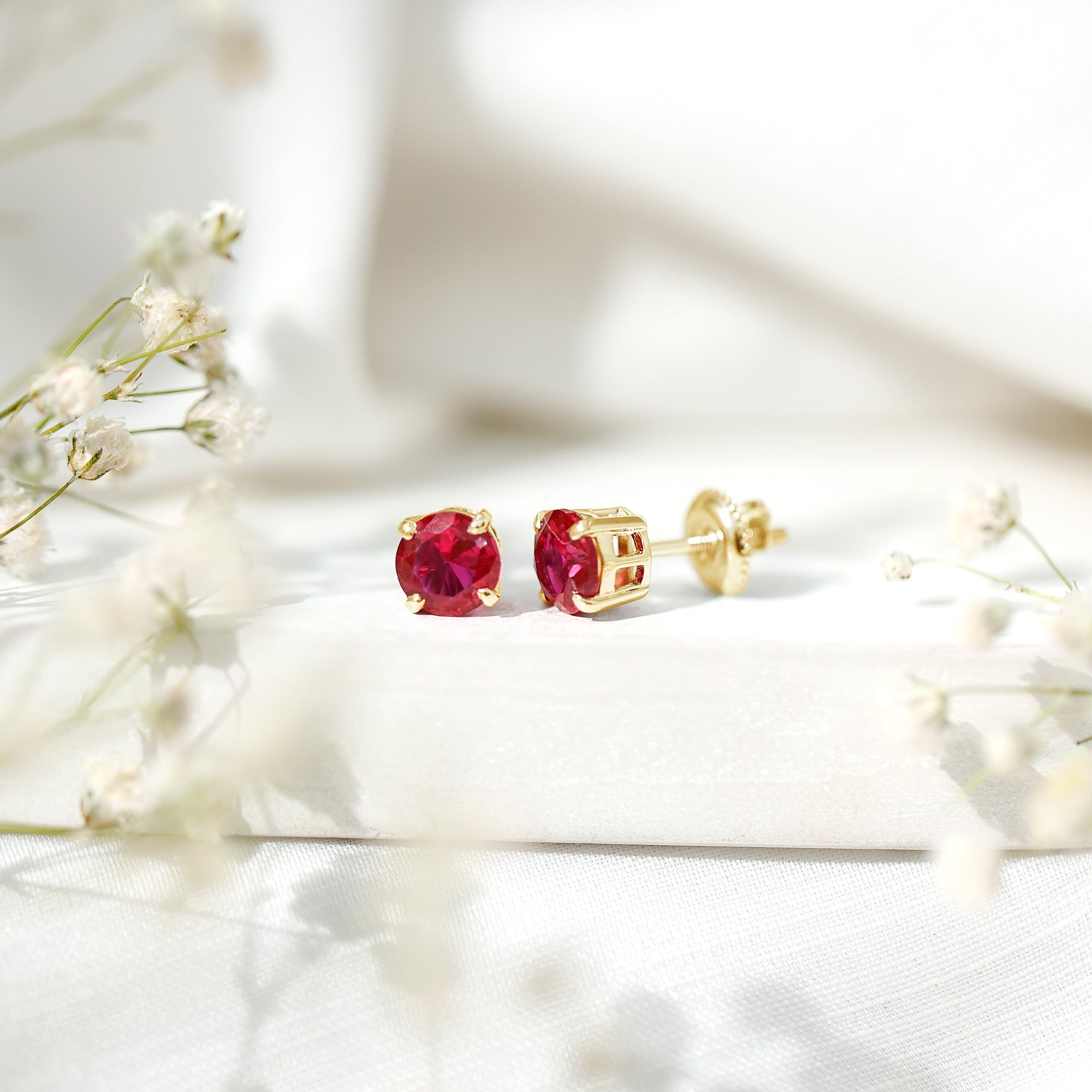 6 MM Round Cut Solitaire Lab Created Ruby Stud Earring for women