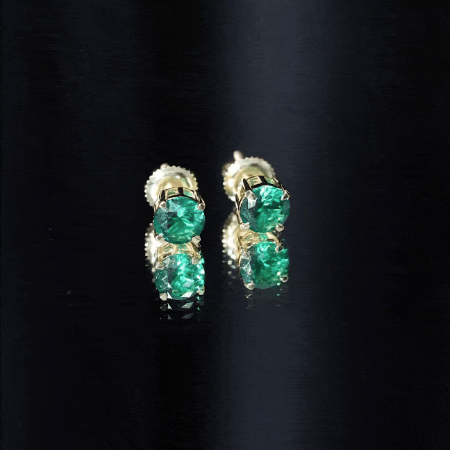 Elegant Created Emerald Solitaire Stud Earrings