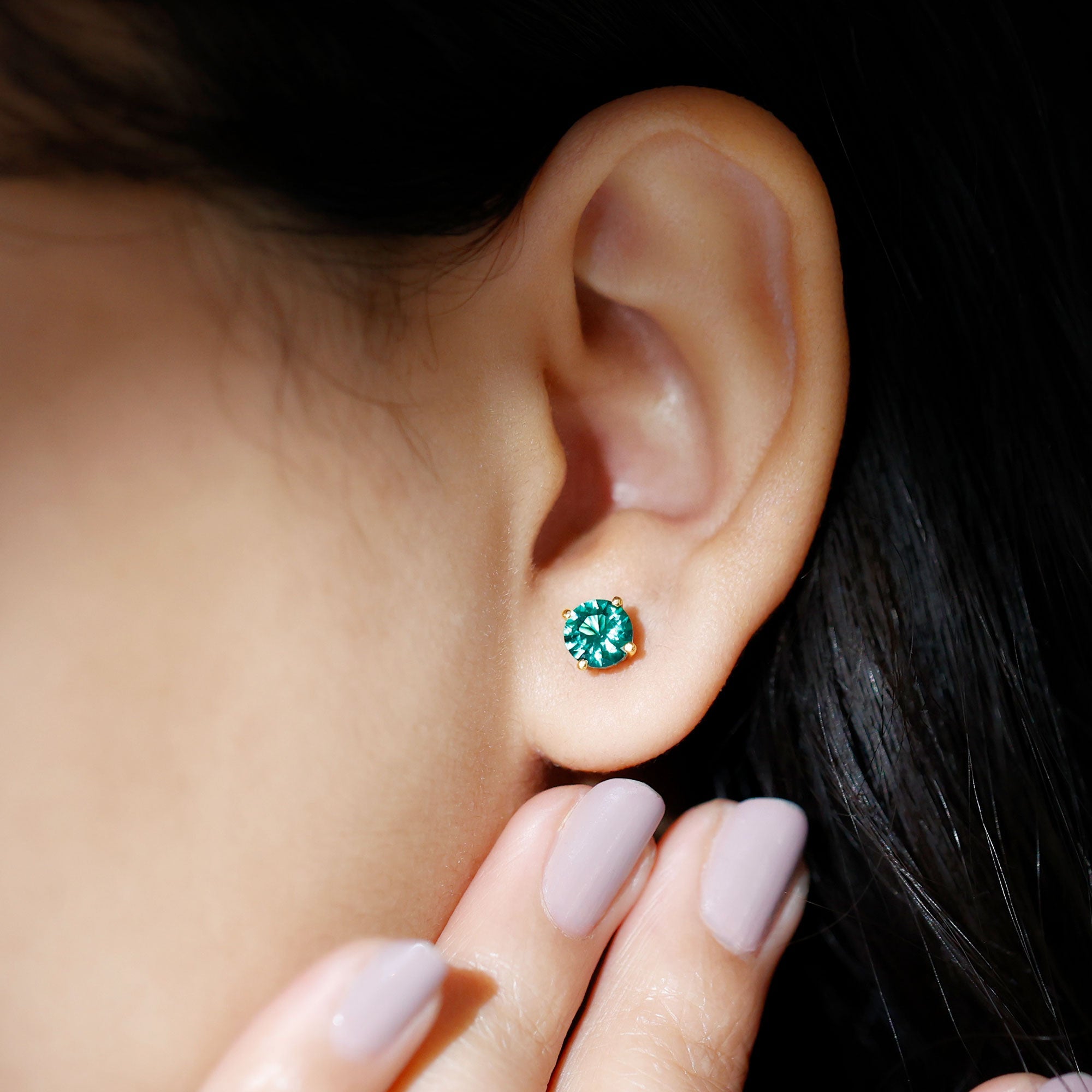 Elegant Created Emerald Solitaire Stud Earrings