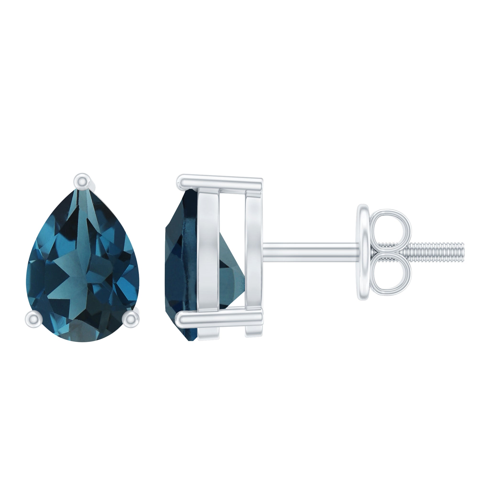 2 CT Pear Cut London Blue Topaz Solitaire Earrings