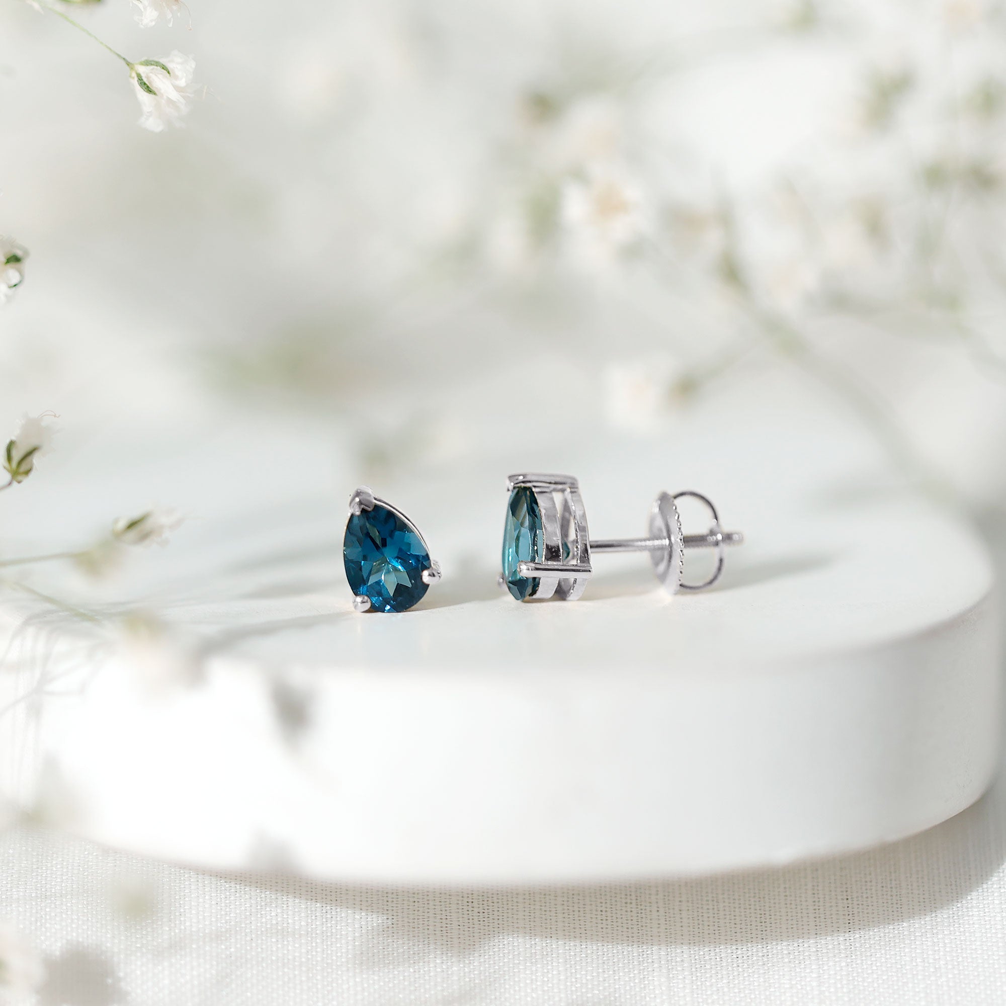 2 CT Pear Cut London Blue Topaz Solitaire Earrings