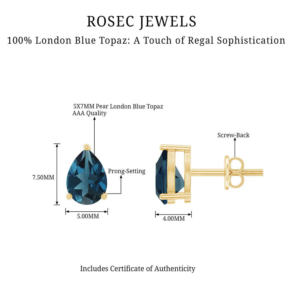 2 CT Pear Cut London Blue Topaz Solitaire Earrings