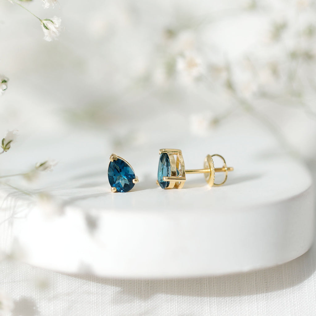 2 CT Pear Cut London Blue Topaz Solitaire Earrings