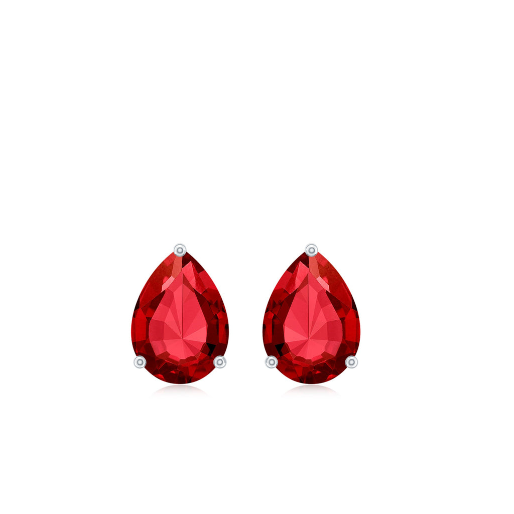 Solitaire 5X7MM Pear Shaped Lab Created Ruby Stud Earrings