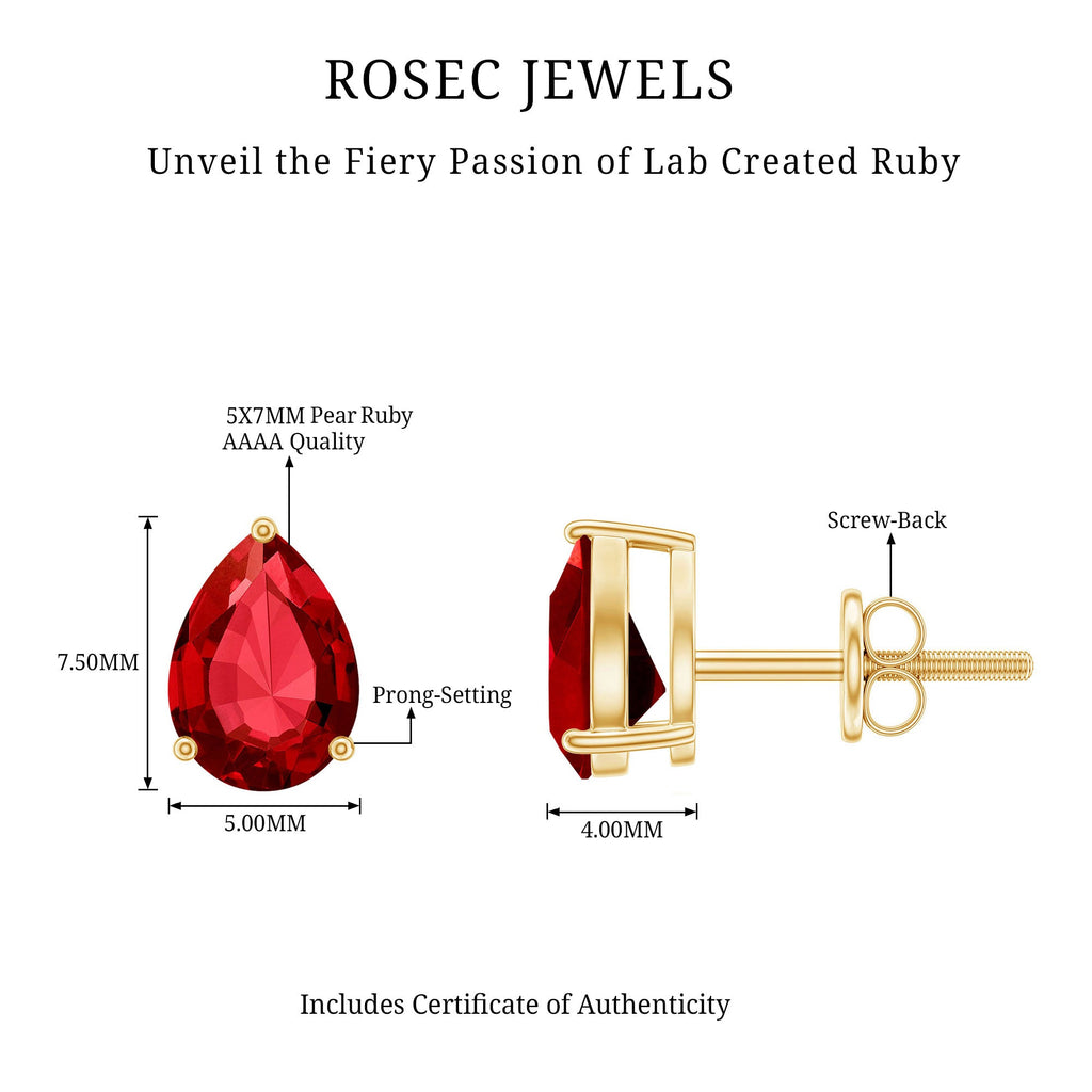 Solitaire 5X7MM Pear Shaped Lab Created Ruby Stud Earrings