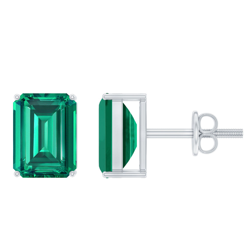3 Carat Emerald Cut Lab Grown Emerald Solitaire Stud Earrings
