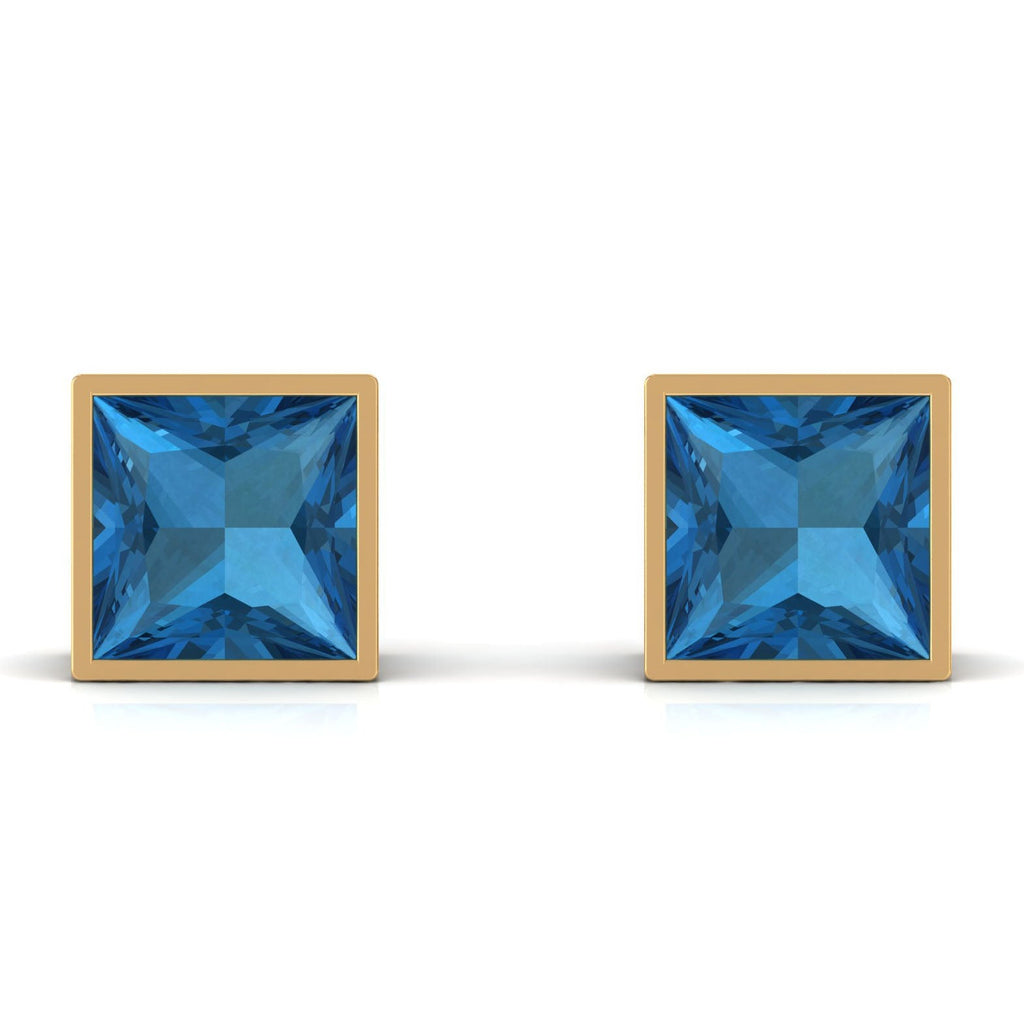 2 CT Princess Cut London Blue Topaz Solitaire Stud Earrings