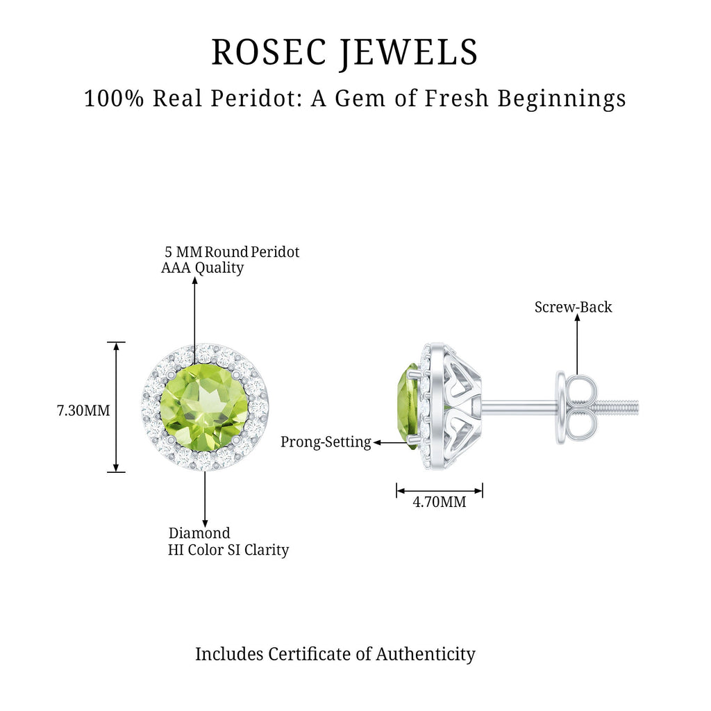 Classic Peridot and Diamond Stud Earrings For Women